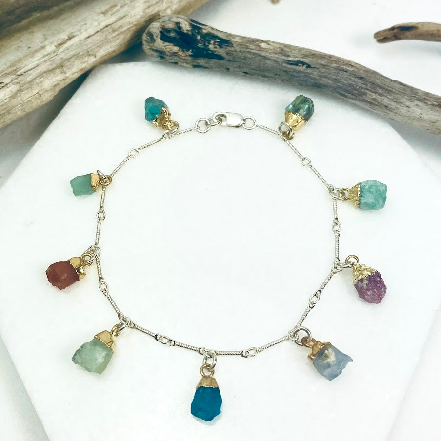 Raw Gemstone Charm Bracelet