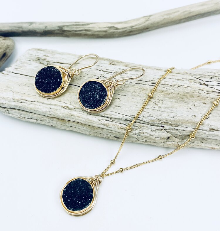 Druzy Drop Earrings and Necklace Set