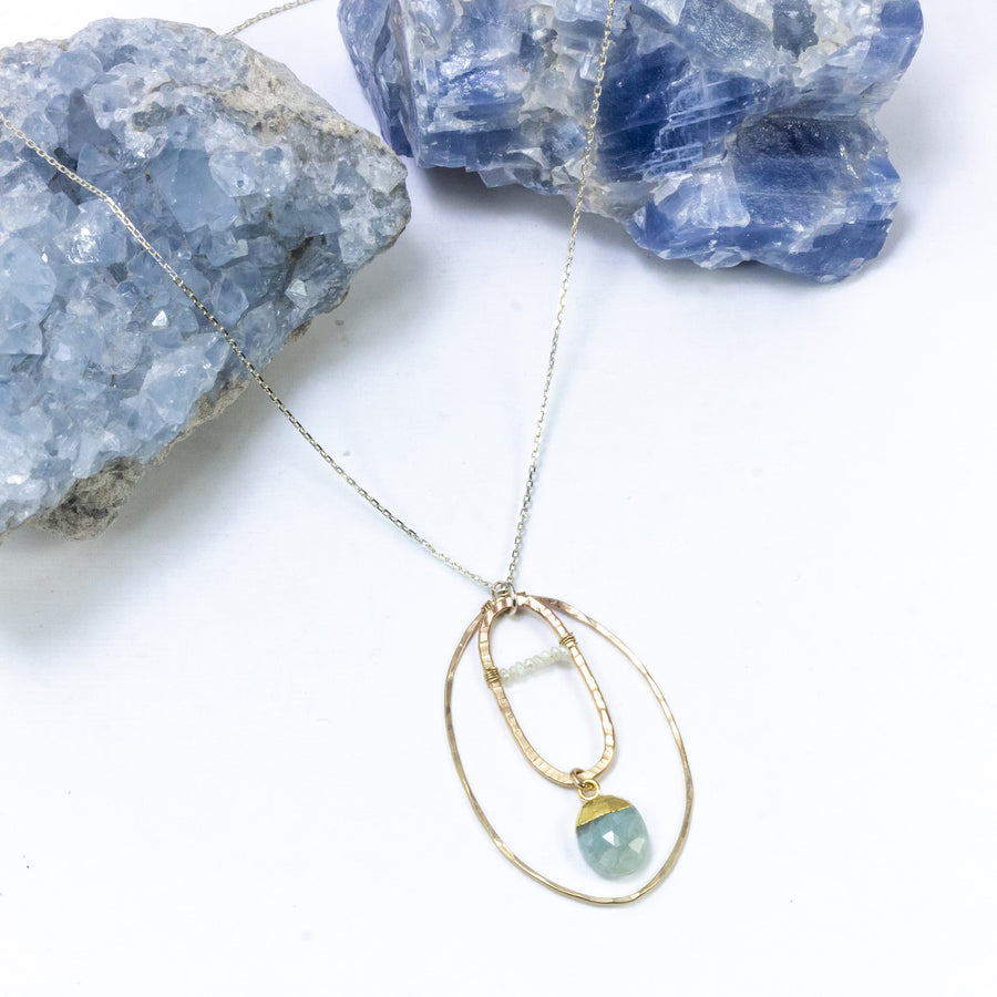 handmade gold filled pearl aquamarine pendant silver chain laura j designs