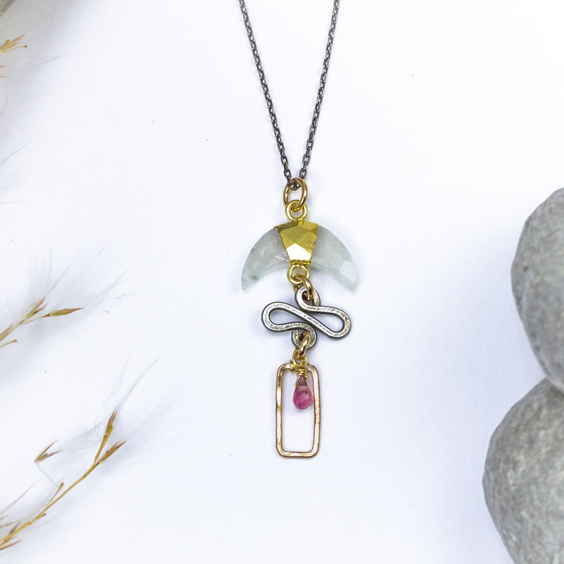 handmade celestial moonstone and pink tourmaline pendant laura j designs