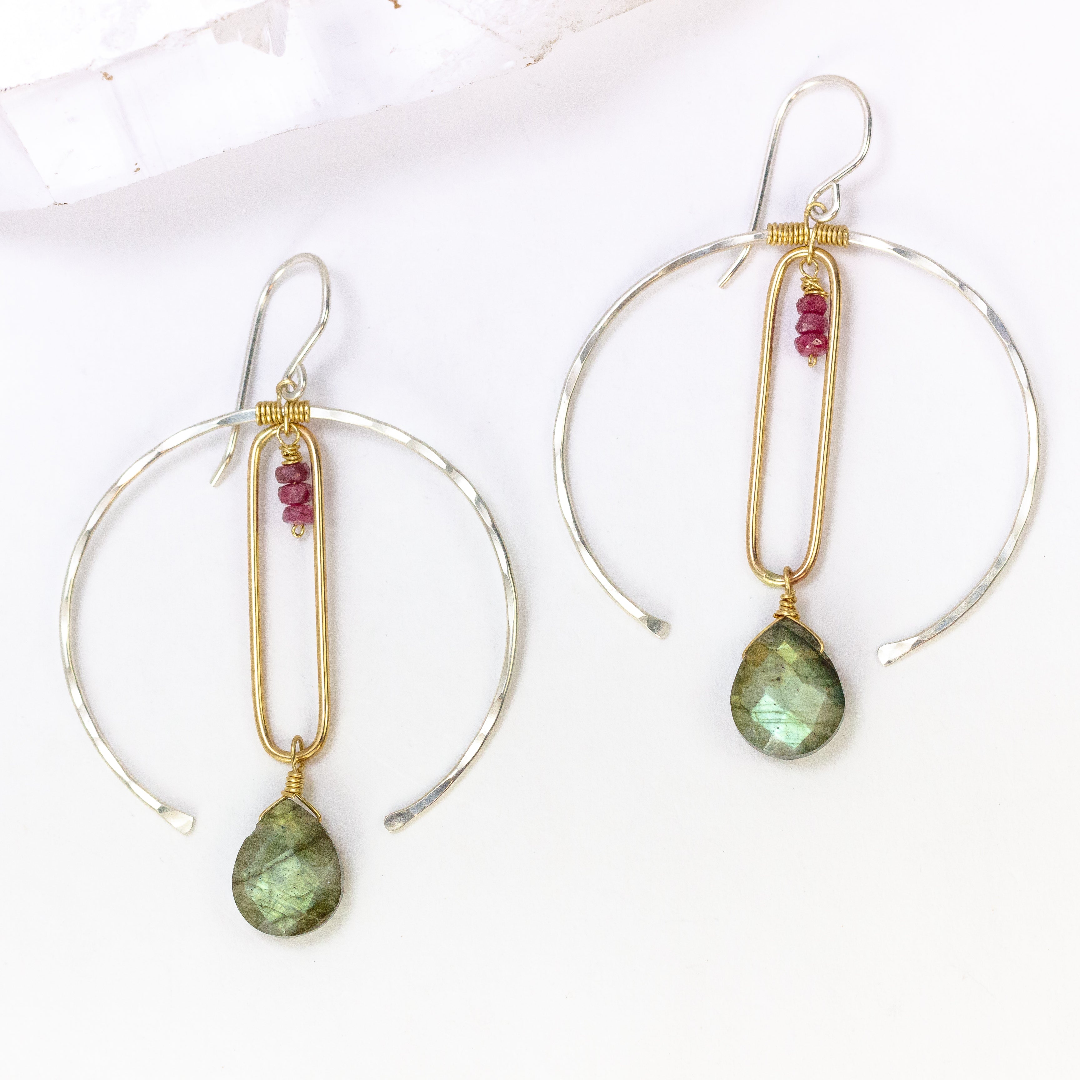 handmade mixed metal labradorite gemstone earrings laura j designs