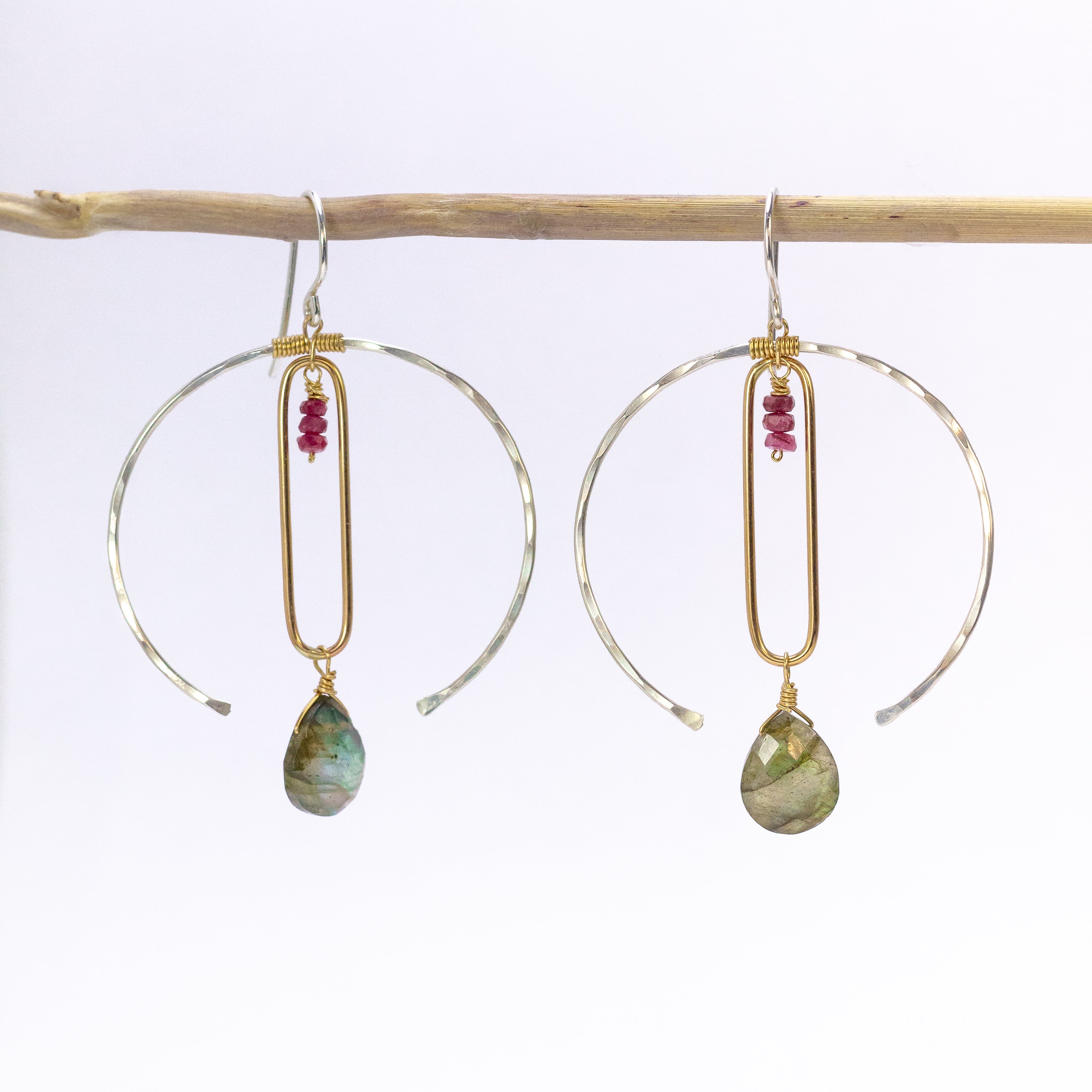 handmade mixed metal labradorite gemstone earrings laura j designs