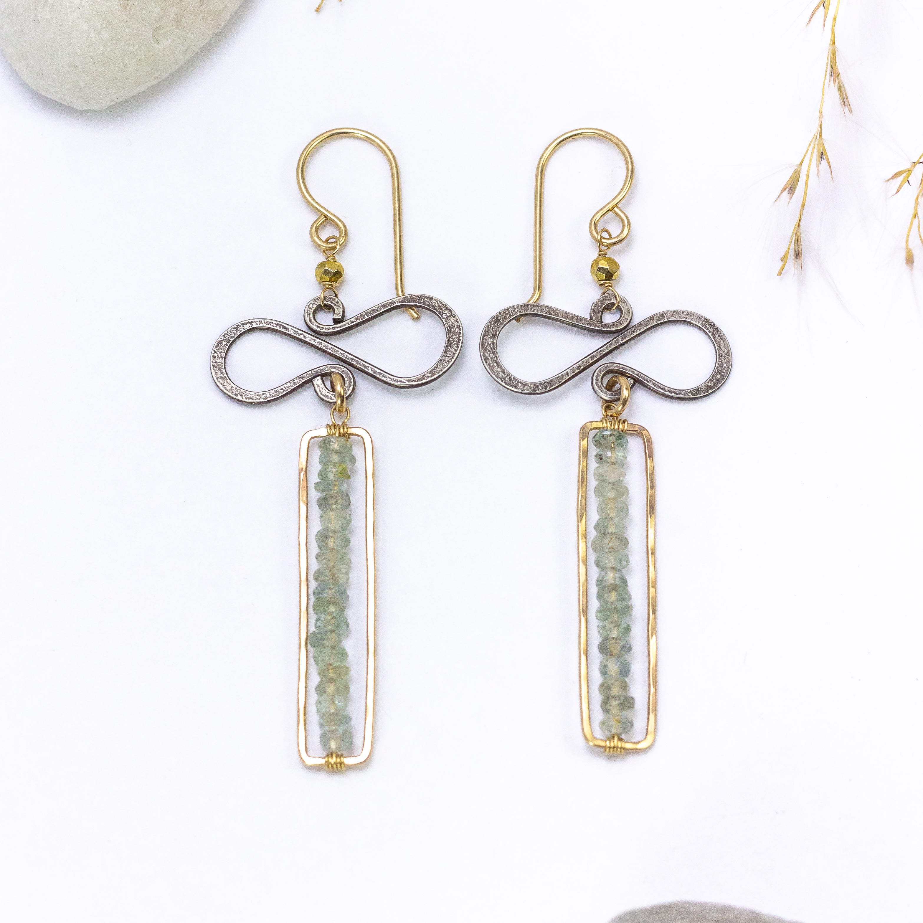 divine feminine handmade mixed metal moss aqua statement earrings laura j designs