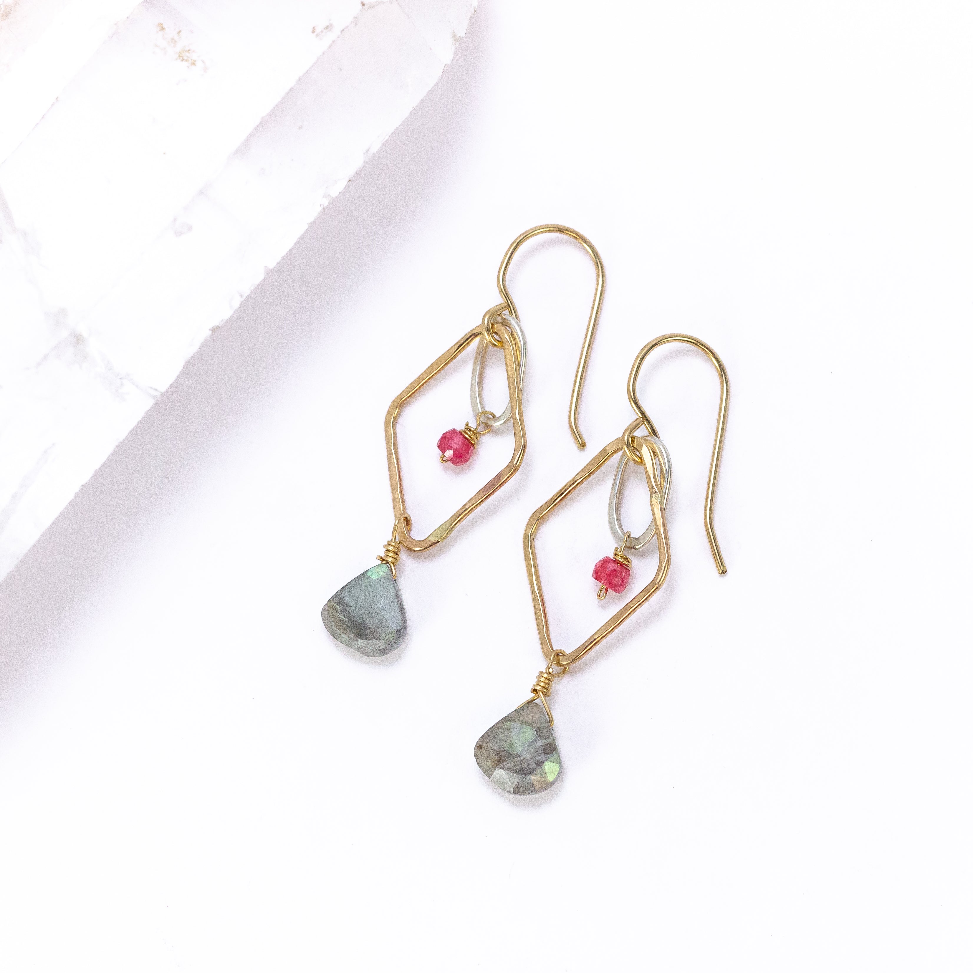 handmade mixed metal labradorite gemstone earrings laura j designs