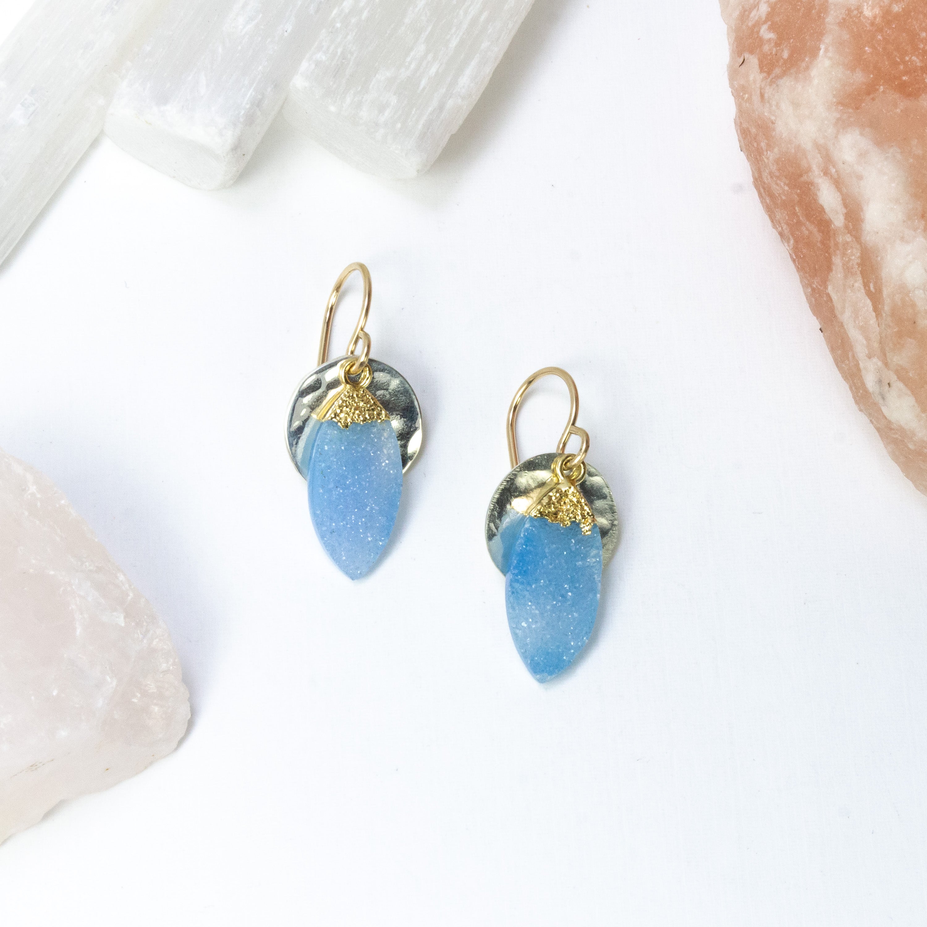 handmade sterling gold filled blue druzy earrings laura j designs