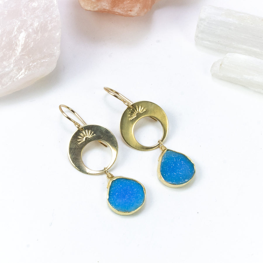 handmade gold filled blue druzy gemstone earrings laura j designs