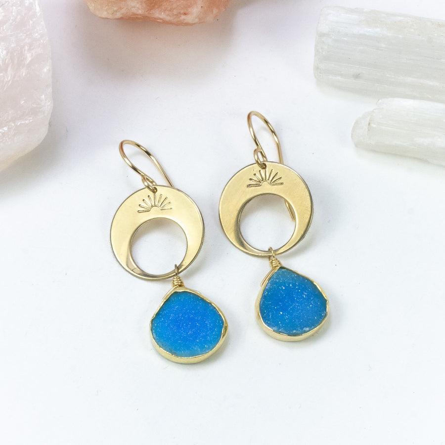 handmade gold filled blue druzy gemstone earrings laura j designs