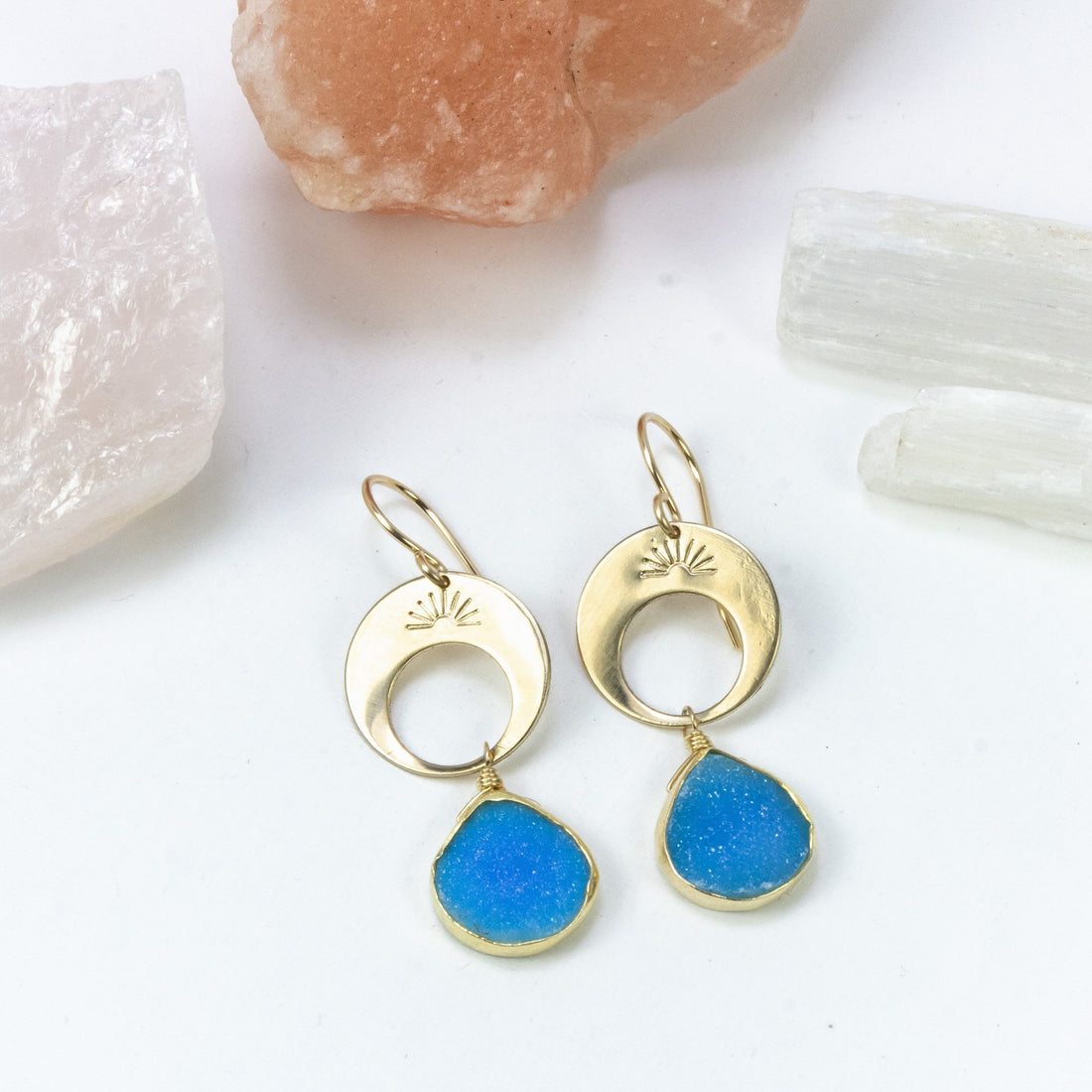handmade gold filled blue druzy gemstone earrings laura j designs