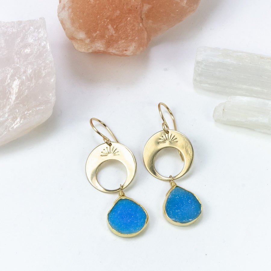 handmade gold filled blue druzy gemstone earrings laura j designs