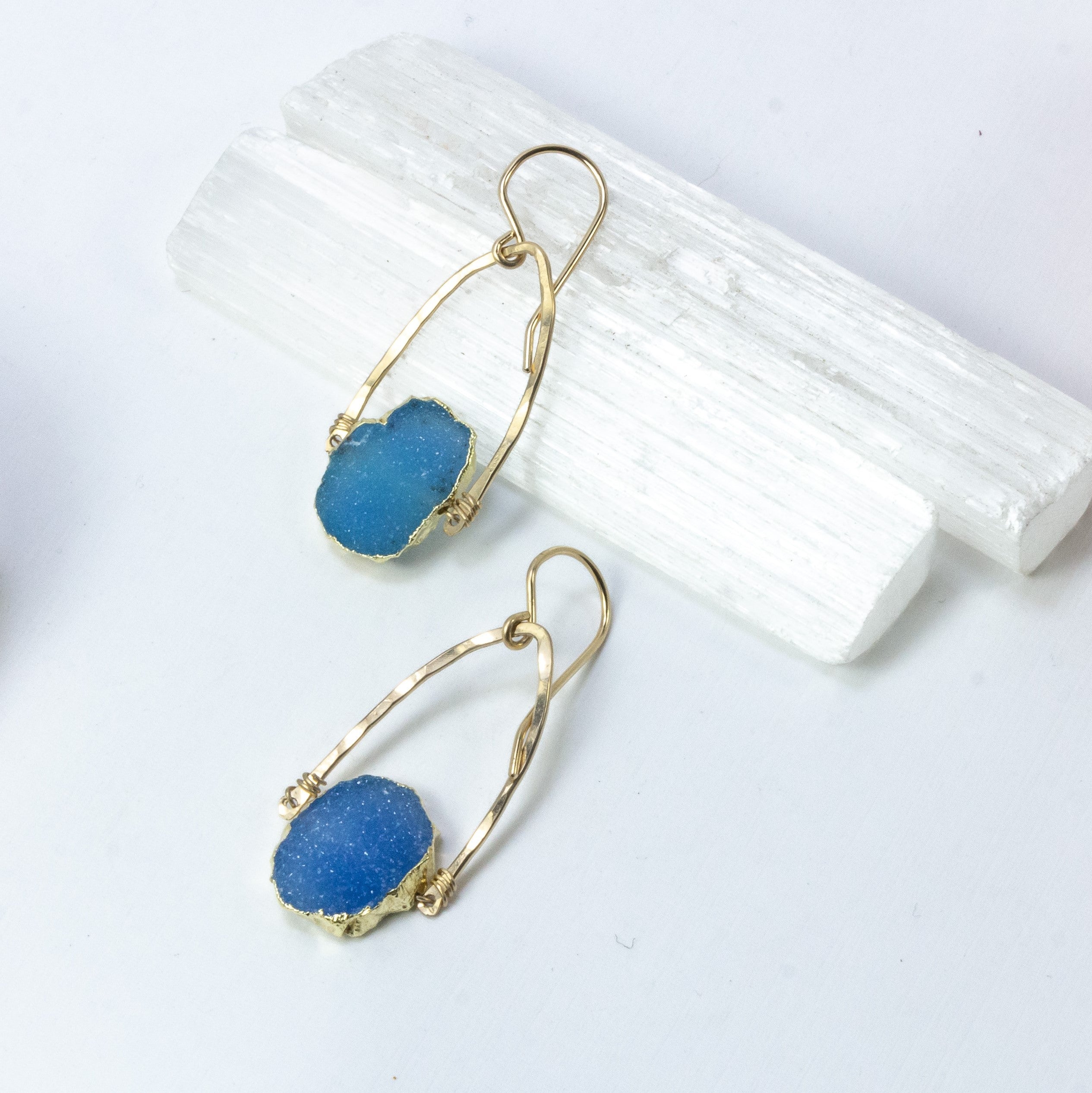 handmade gold filled blue druzy hoop earrings laura j designs