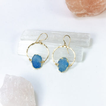 handmade gold filled blue druzy hoop earrings laura j designs