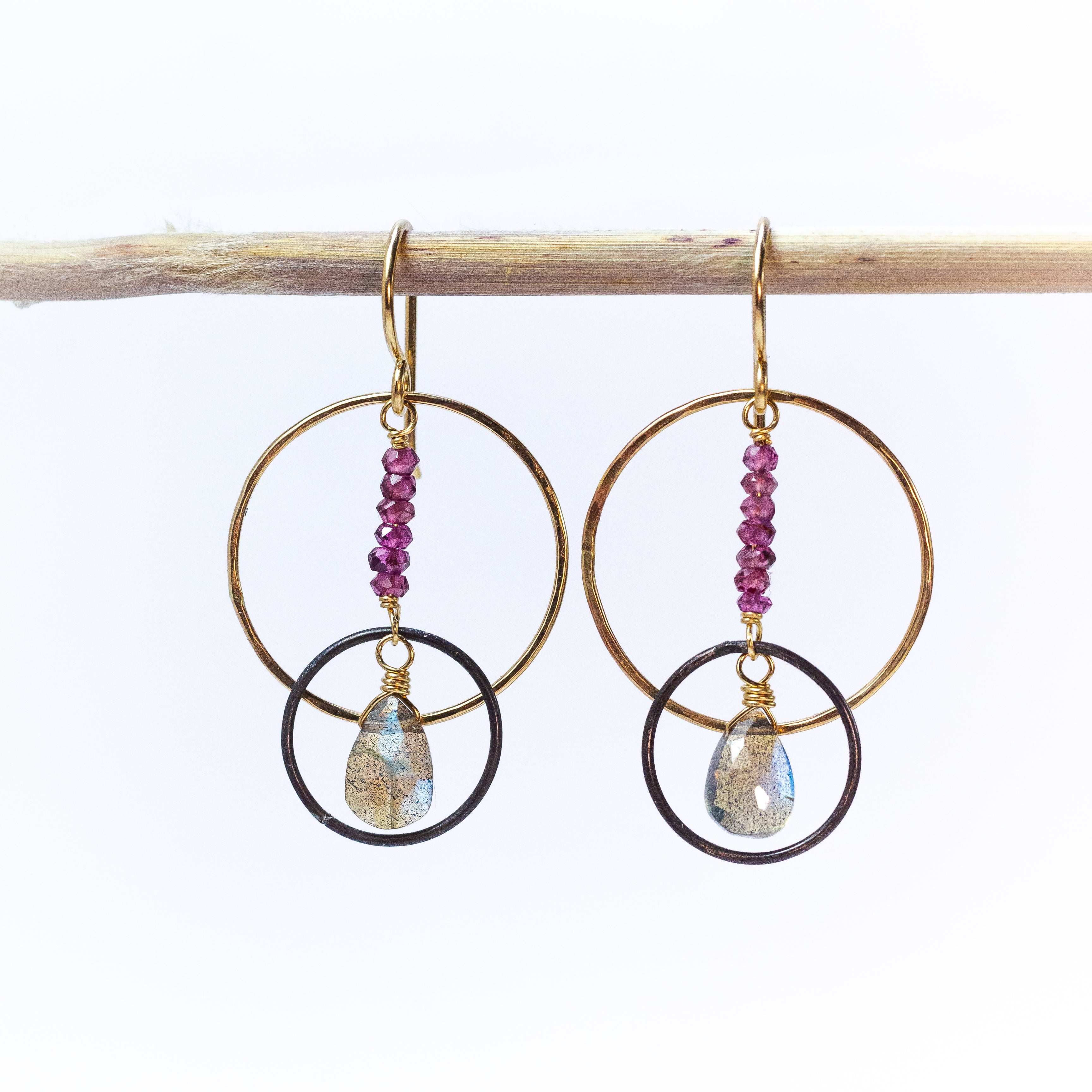 handmade gold filled oxidized sterling labradorite garnet gemstone earrings laura j designs