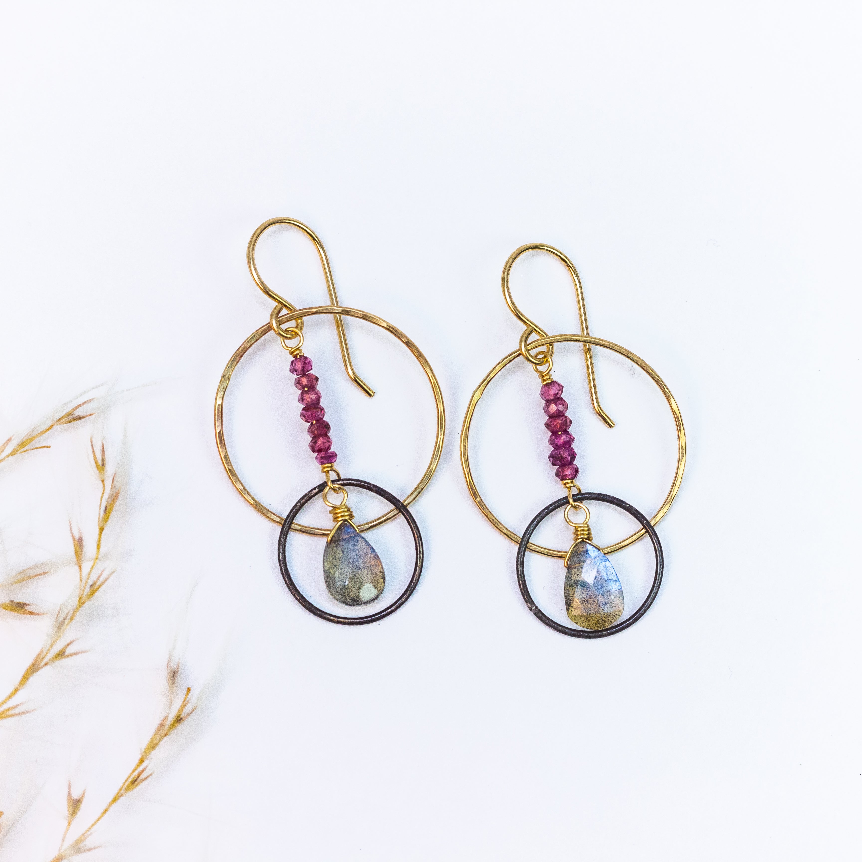 handmade gold filled oxidized sterling labradorite garnet gemstone earrings laura j designs