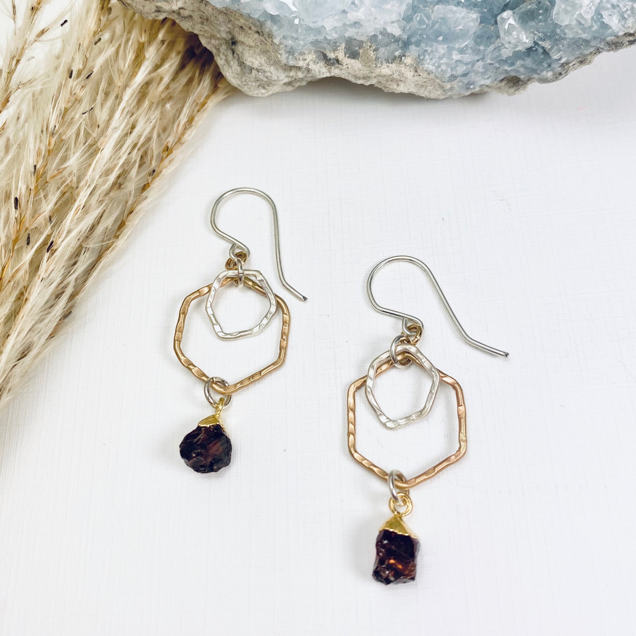 Garnet Honeycomb Earrings