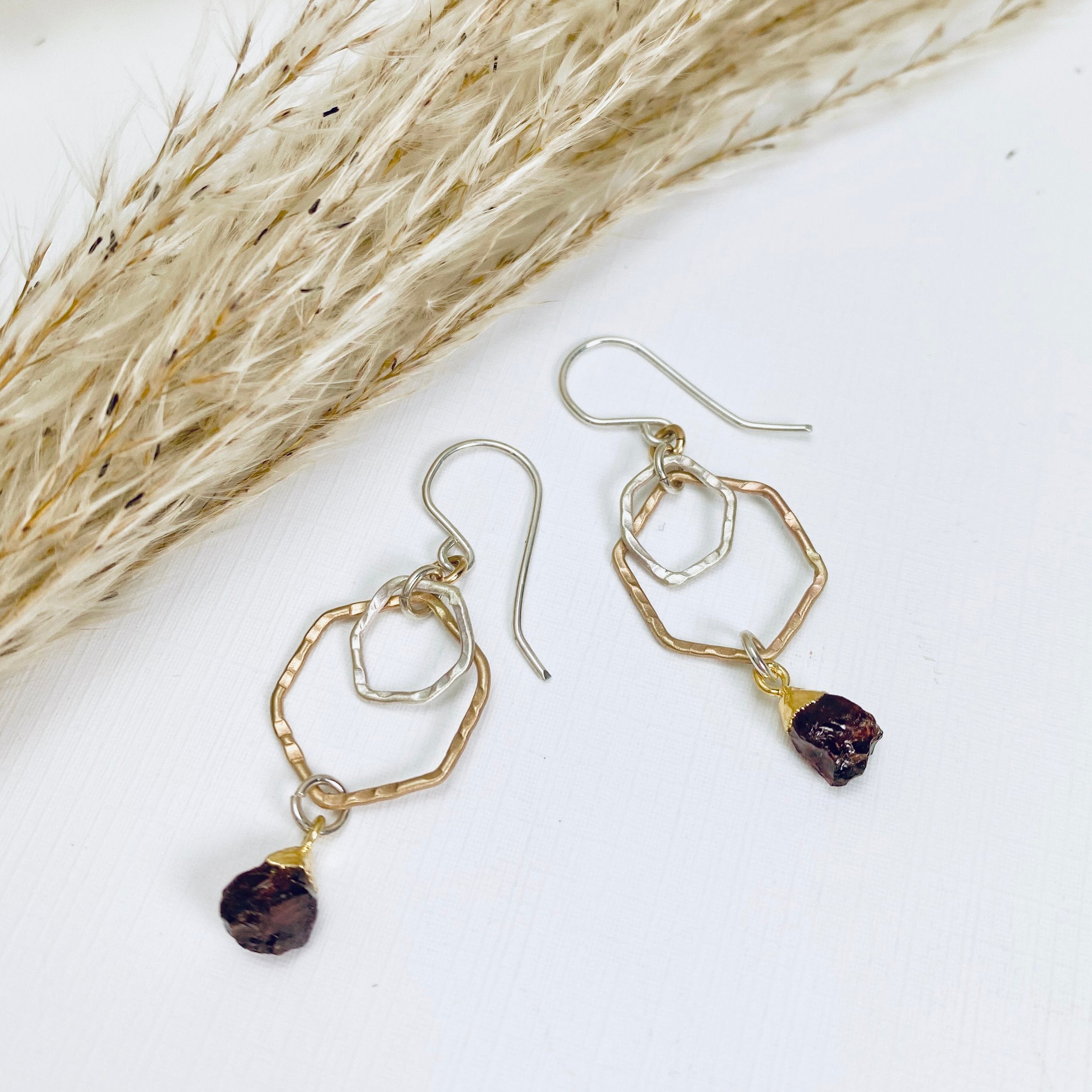 Garnet Honeycomb Earrings