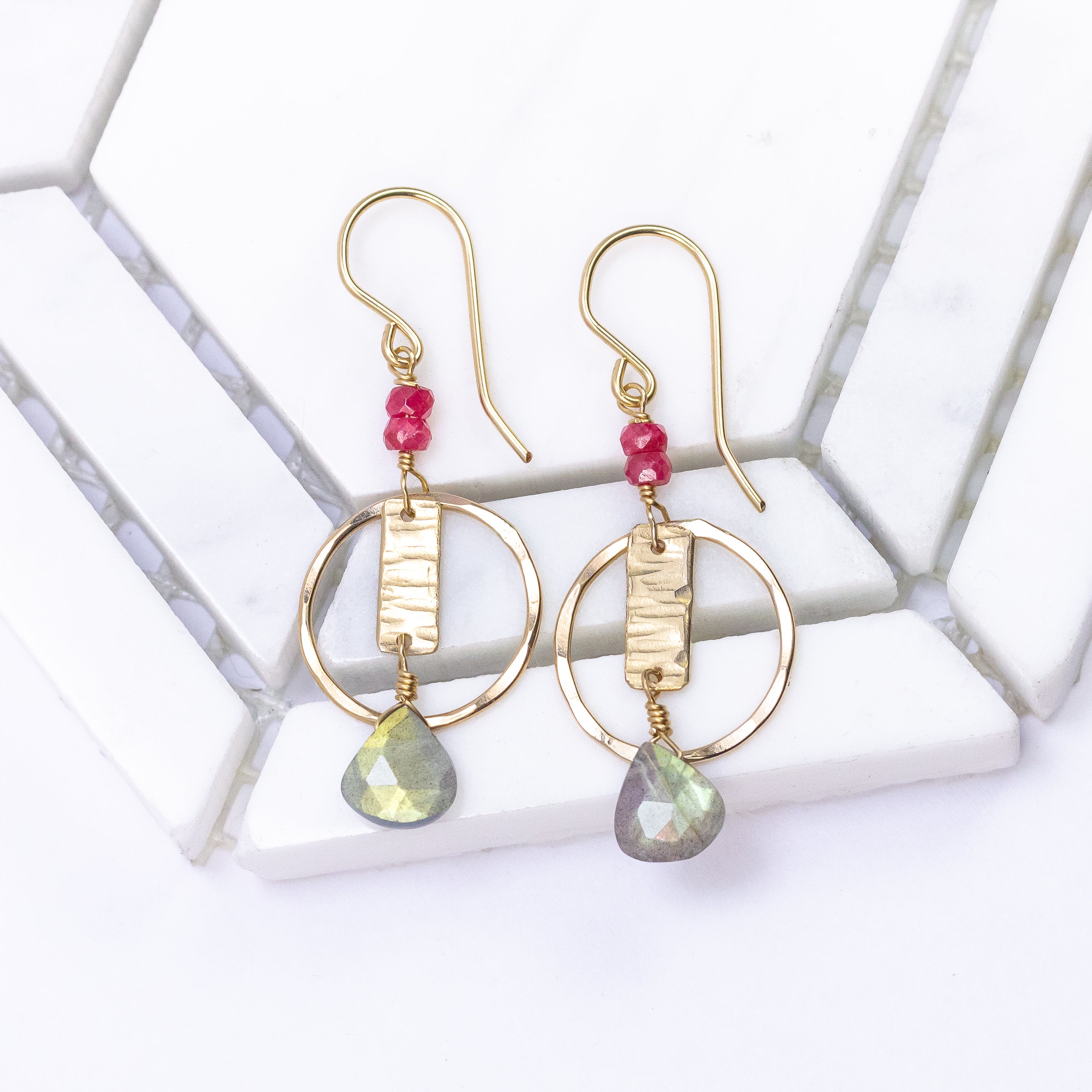 handmade gold filled labradorite ruby gemstone earrings laura j designs