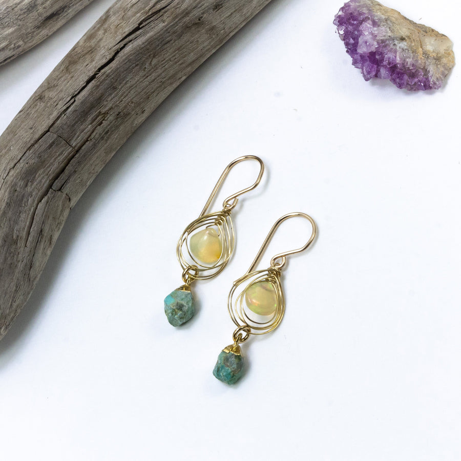 handmade gold turquoise opal earrings laura j designs