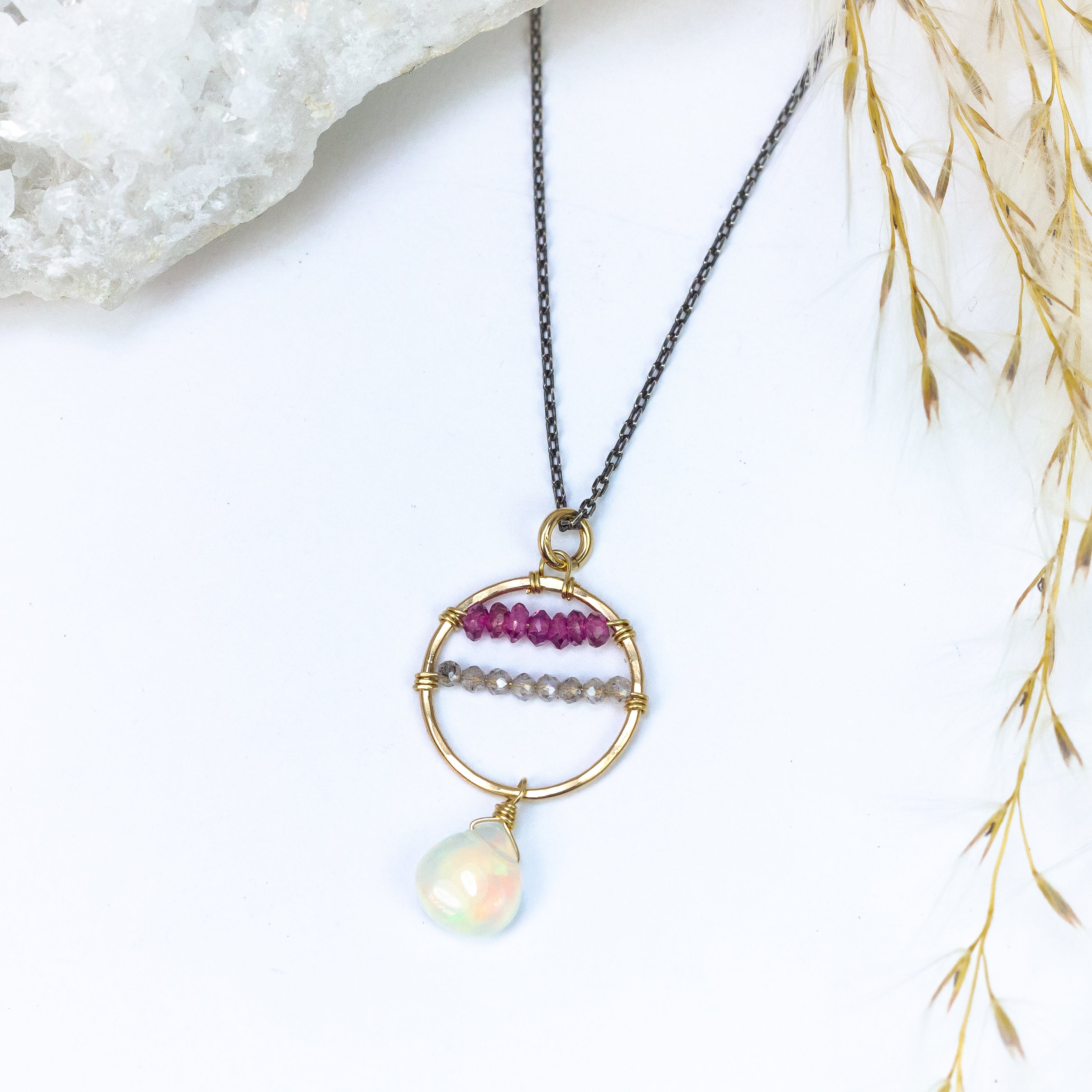 handmade mixed gemstone gold filled opal pendant laura j designs