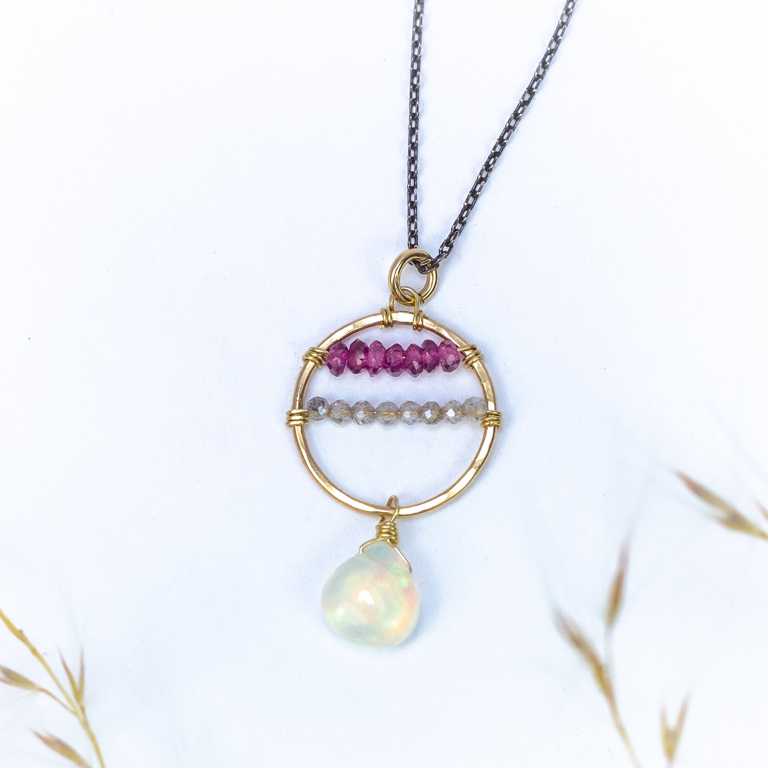 handmade mixed gemstone gold filled opal pendant laura j designs