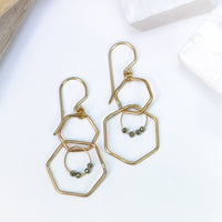 handmade gold filled hexagon pyrite earrings laura j designs