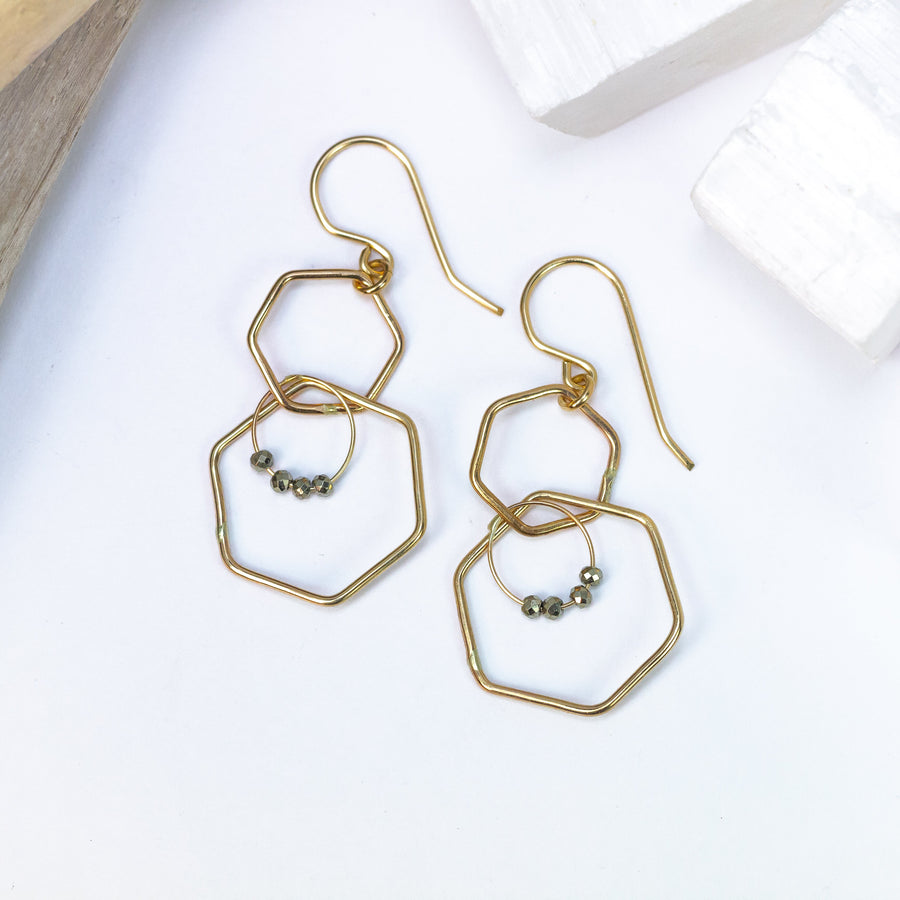 handmade gold filled hexagon pyrite earrings laura j designs