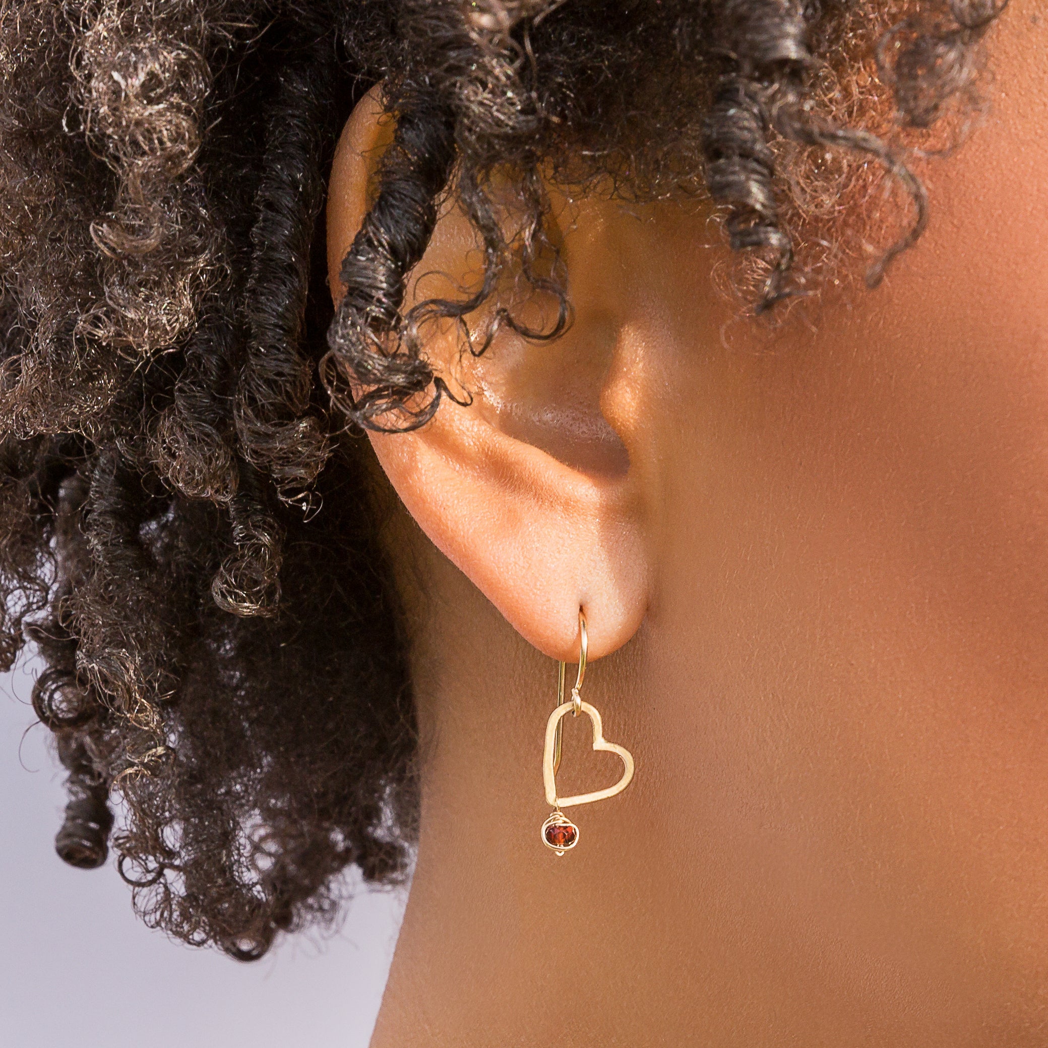 handmade gold heart garnet earrings laura j designs model