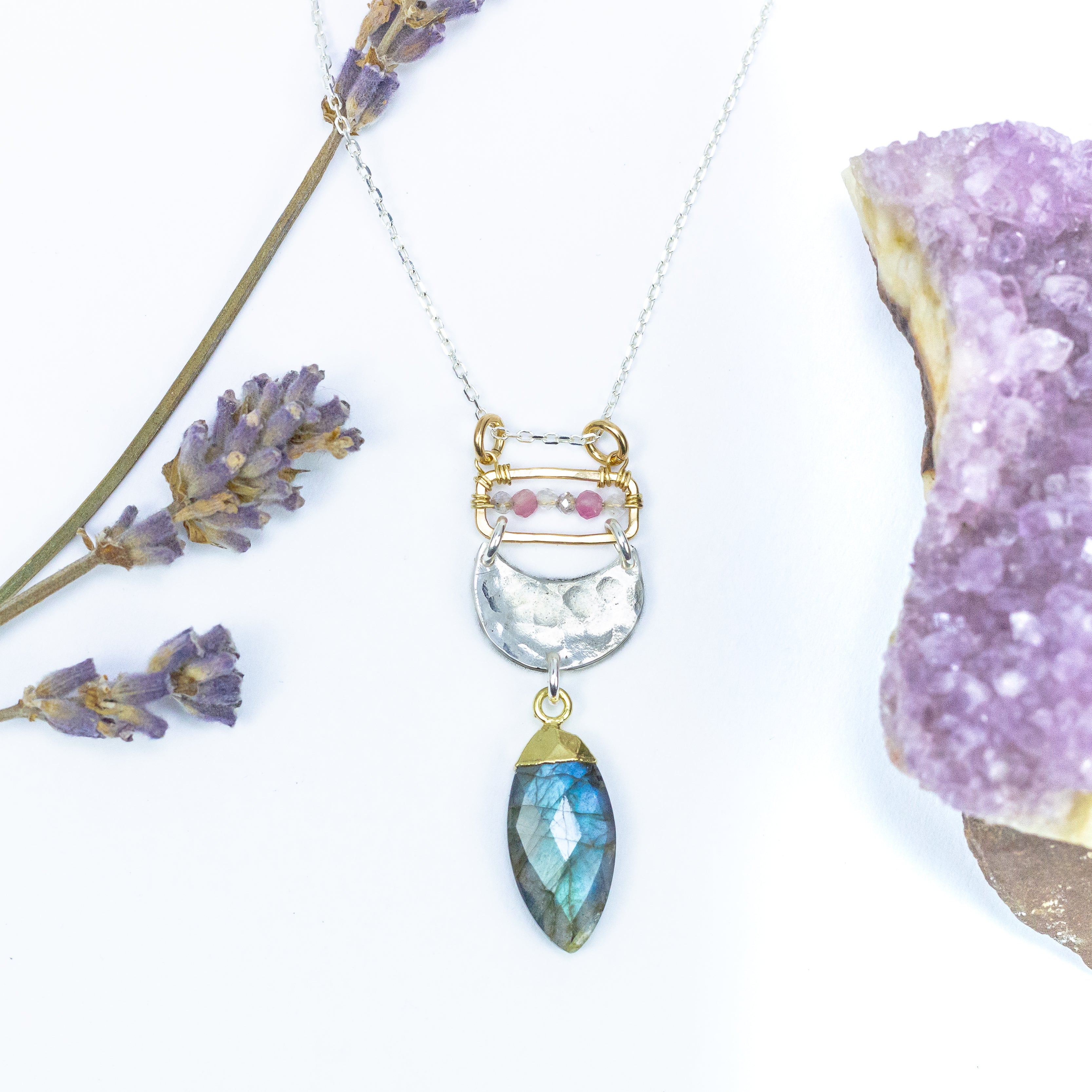handmade mixed metal labradorite gemstone pendant laura j designs