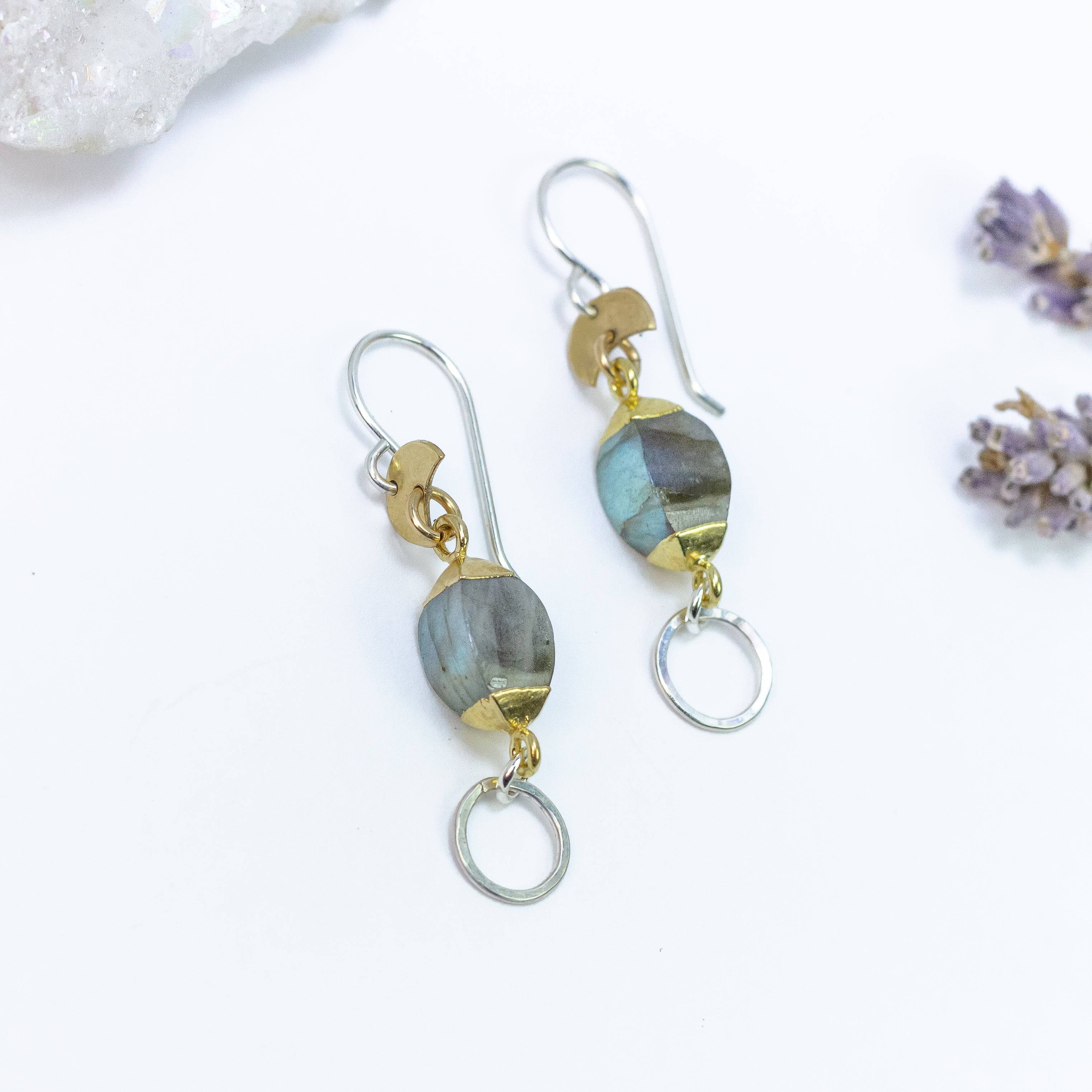 handmade mixed metal labradorite gemstone earrings laura j designs