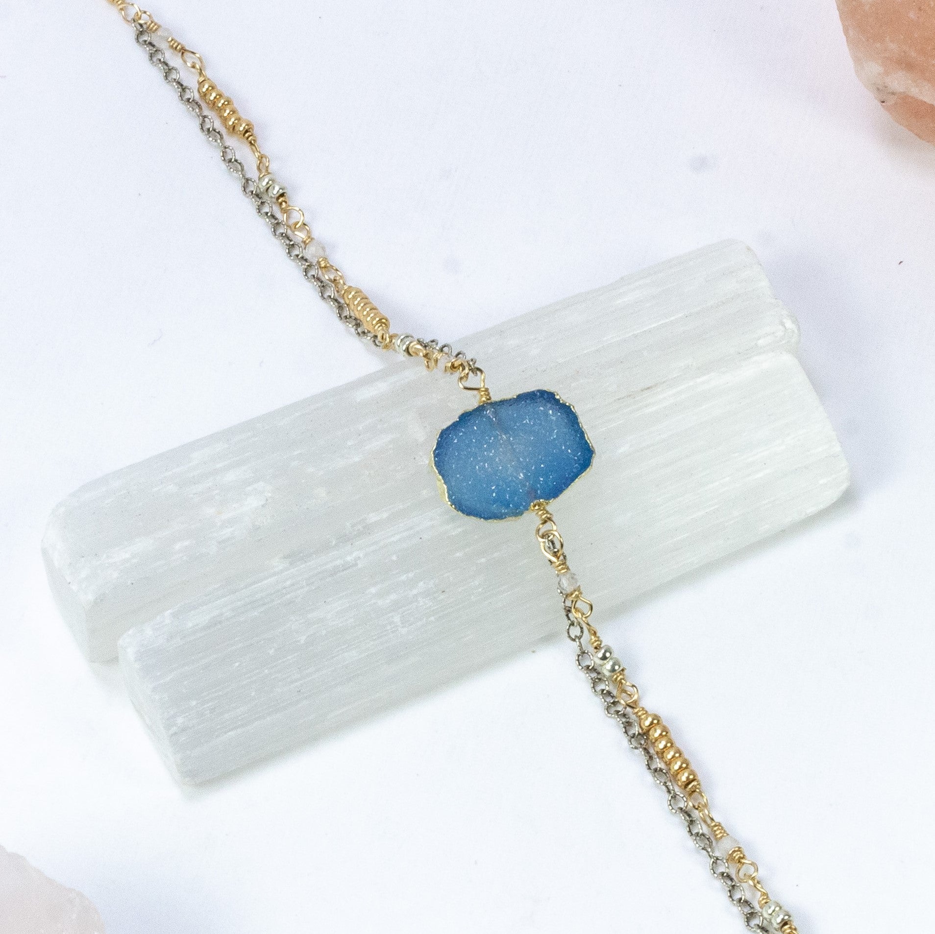 handmade blue druzy beaded sterling bracelet laura j designs