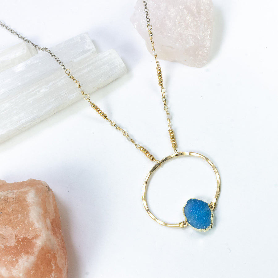 handmade gold filled blue druzy beaded chain necklace laura j designs