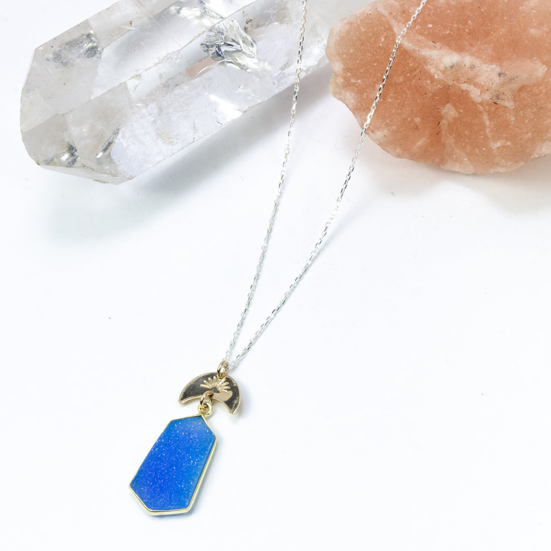 handmade gold filled silver chain blue druzy necklace laura j designs