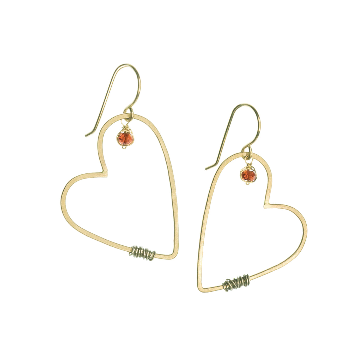 handmade gold heart earrings garnet laura j designs