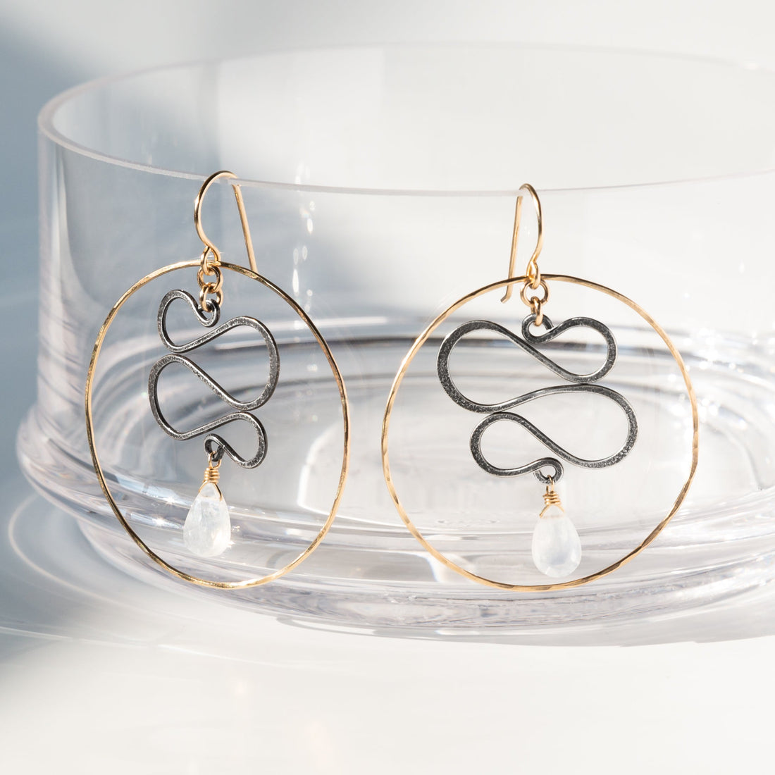 handmade gold filled oxidized silver moonstone hoop earrings laura j designs