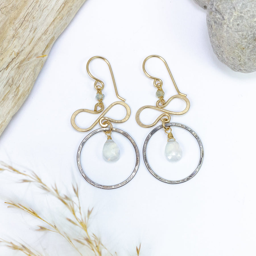 handmade mixed metal moonstone moss aqua gemstone earrings laura j designs
