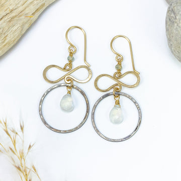 handmade mixed metal moonstone moss aqua gemstone earrings laura j designs