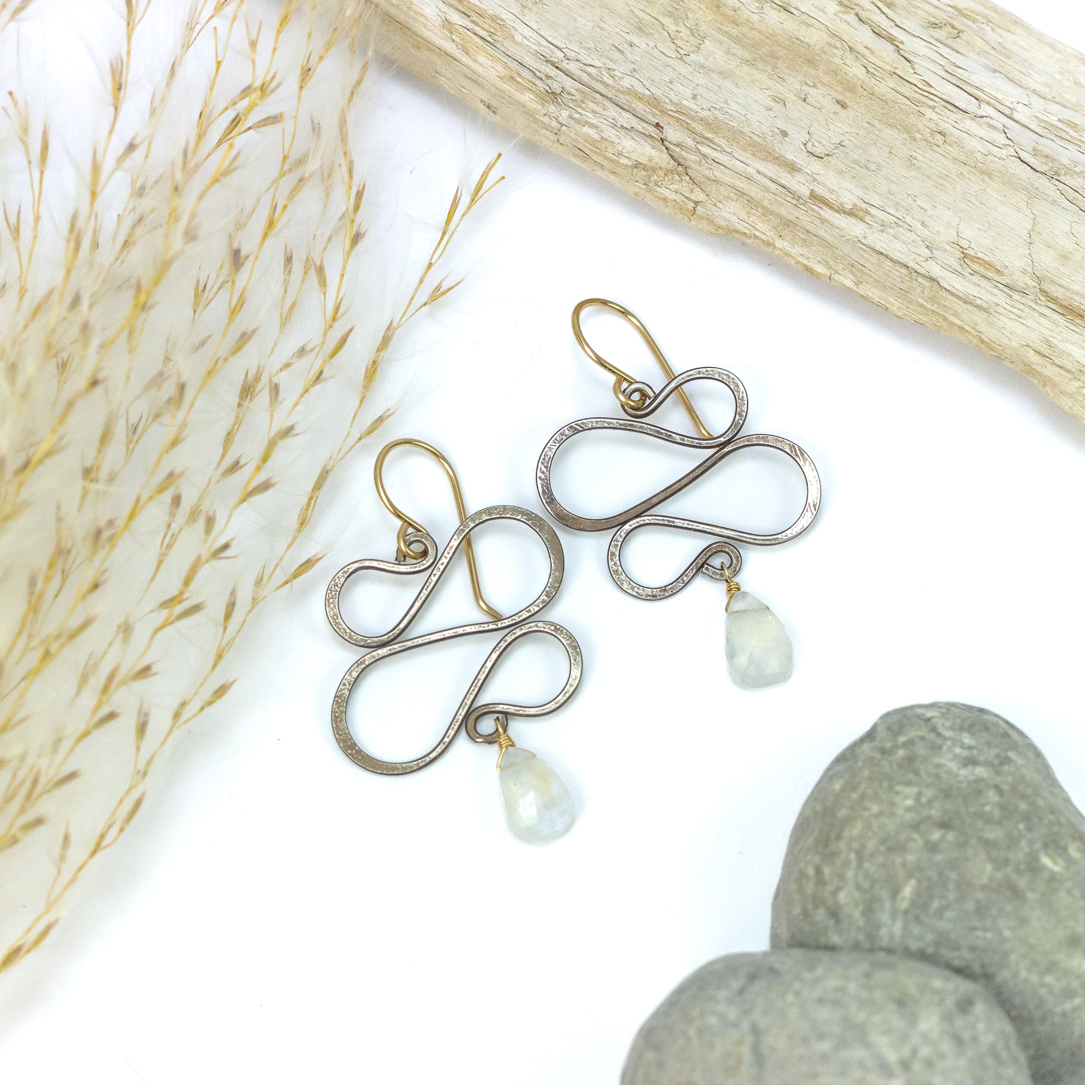 handmade oxidized silver swirl moonstone earrings laura j designs