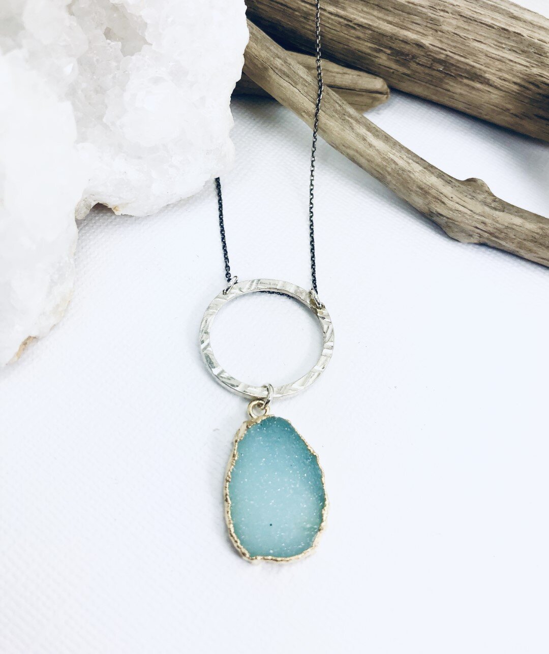 Organic Sea Druzy Open Circle Necklace