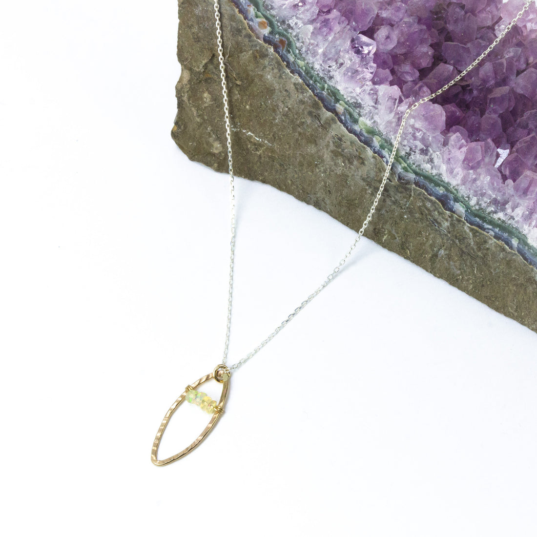handmade gold filled opal pendant silver chain laura j designs