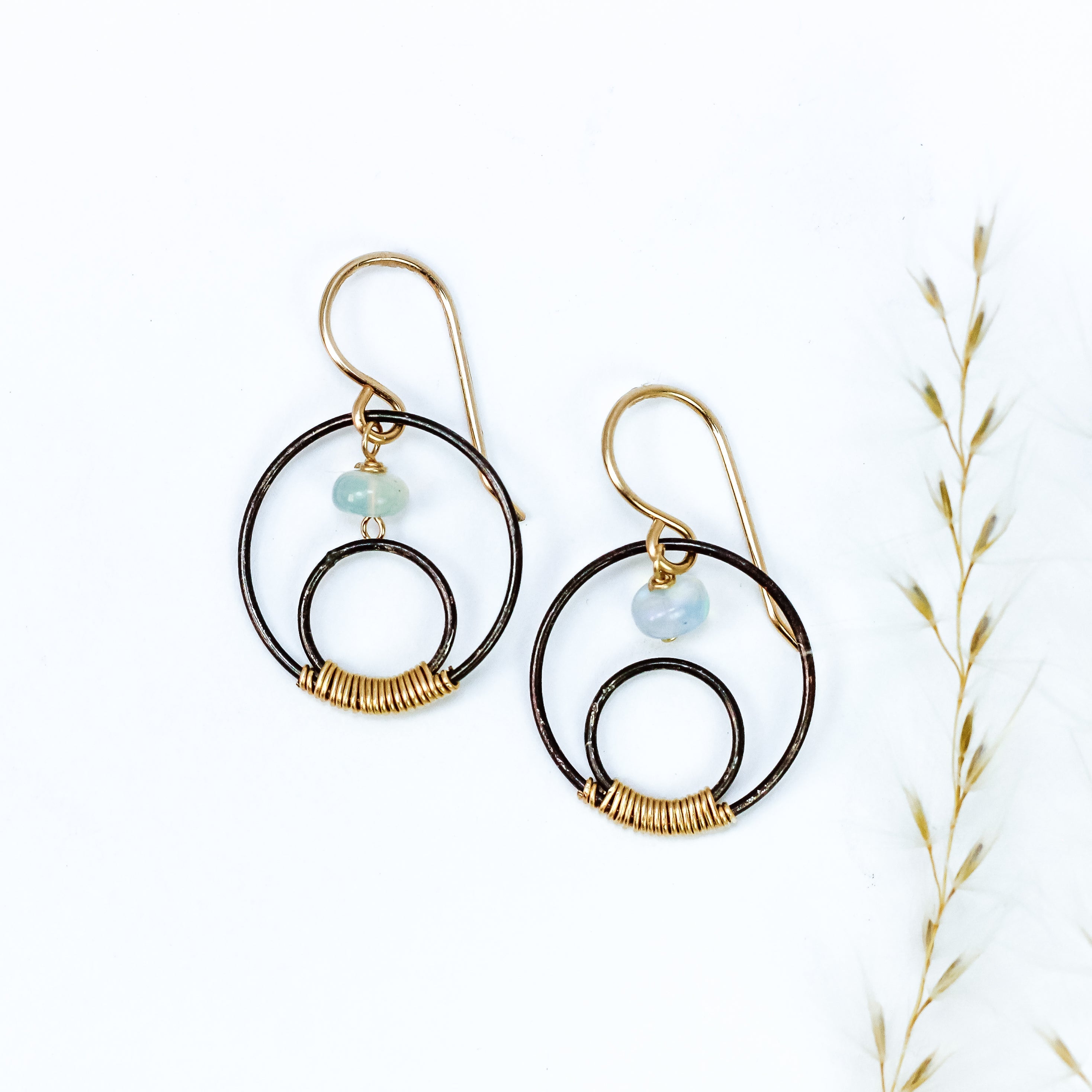 handmade oxidized silver gold filled mixed metal opal gemstone earrings laura j designs