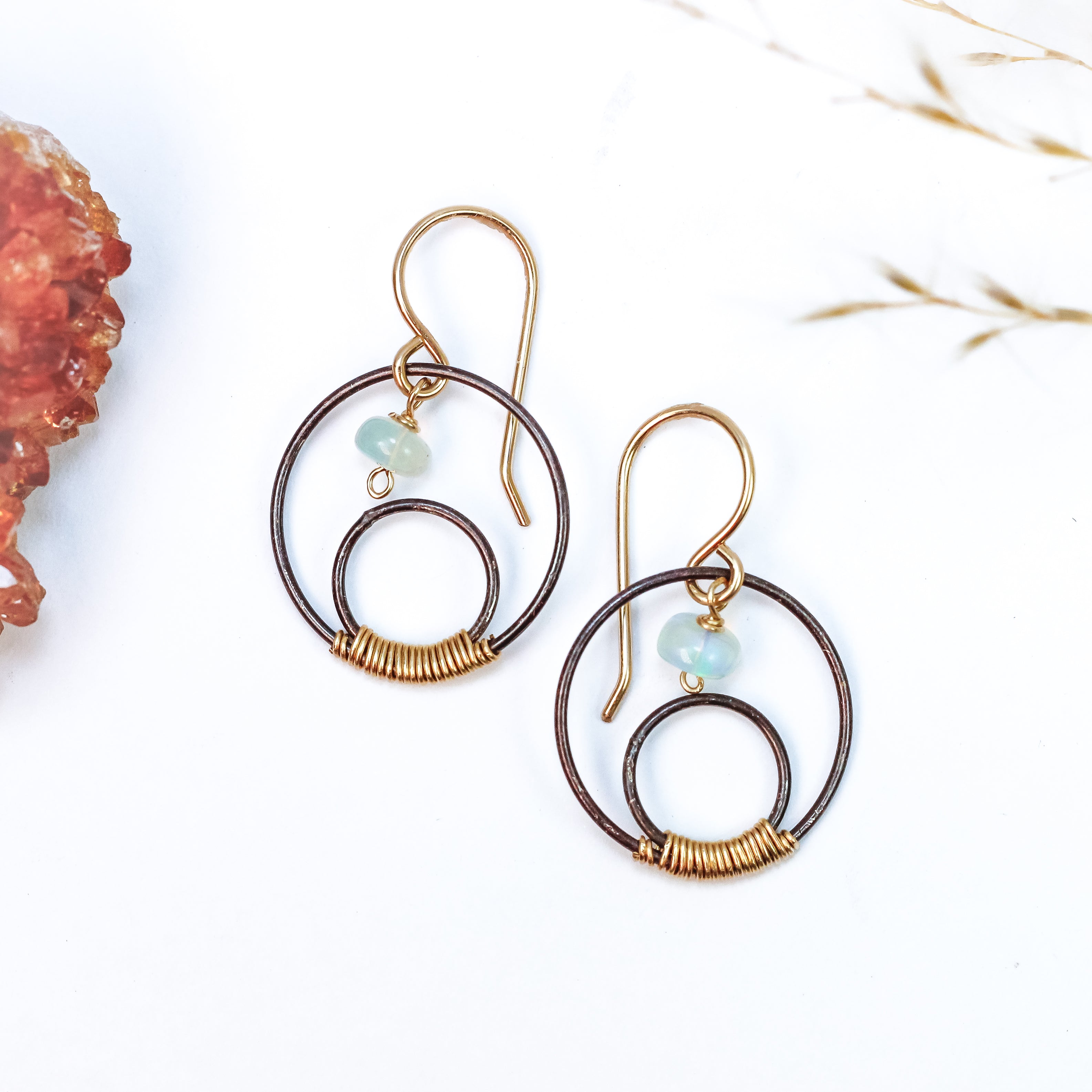 handmade oxidized silver gold filled mixed metal opal gemstone earrings laura j designs