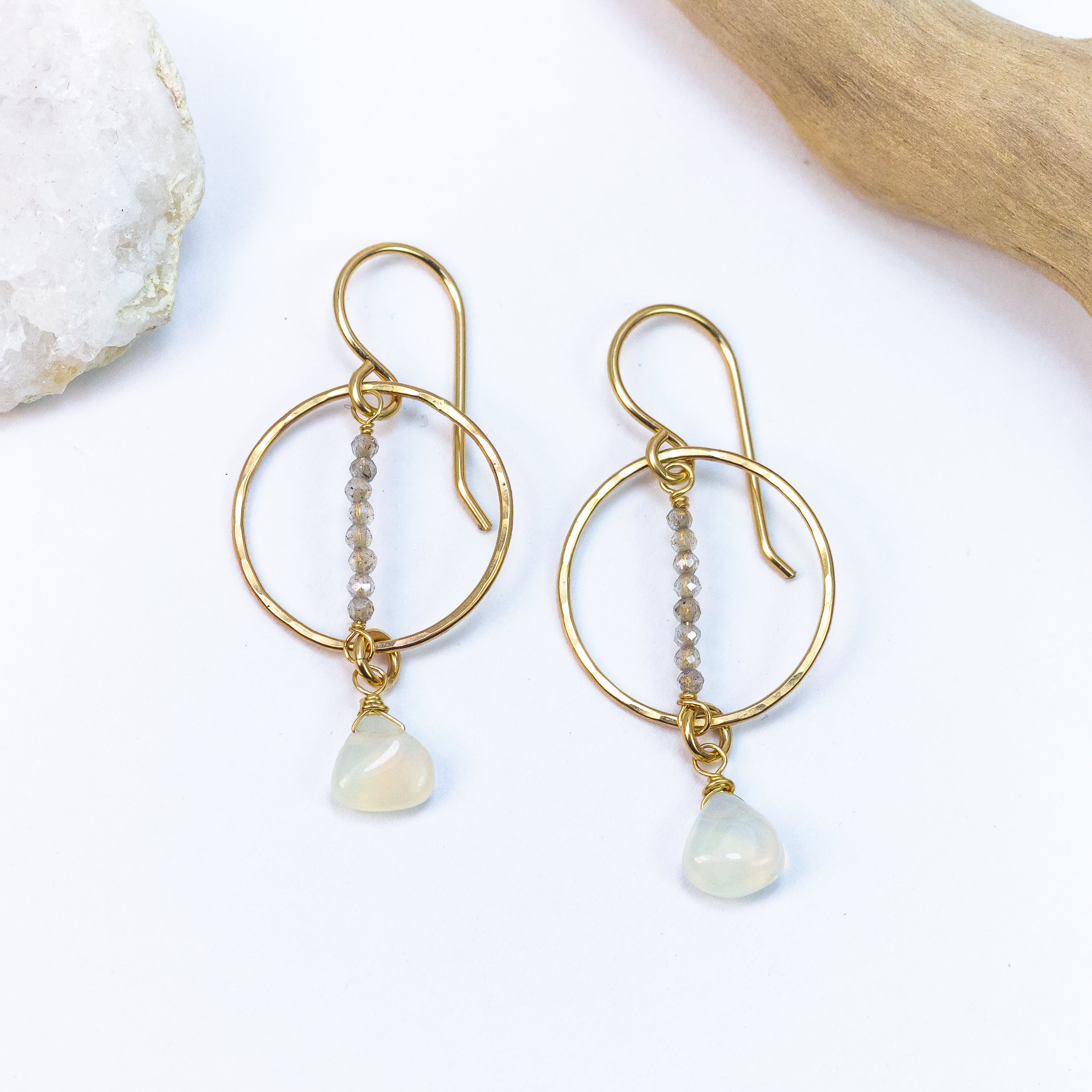 handmade gold filled opal and labradorite gemstone earrings laura j designs