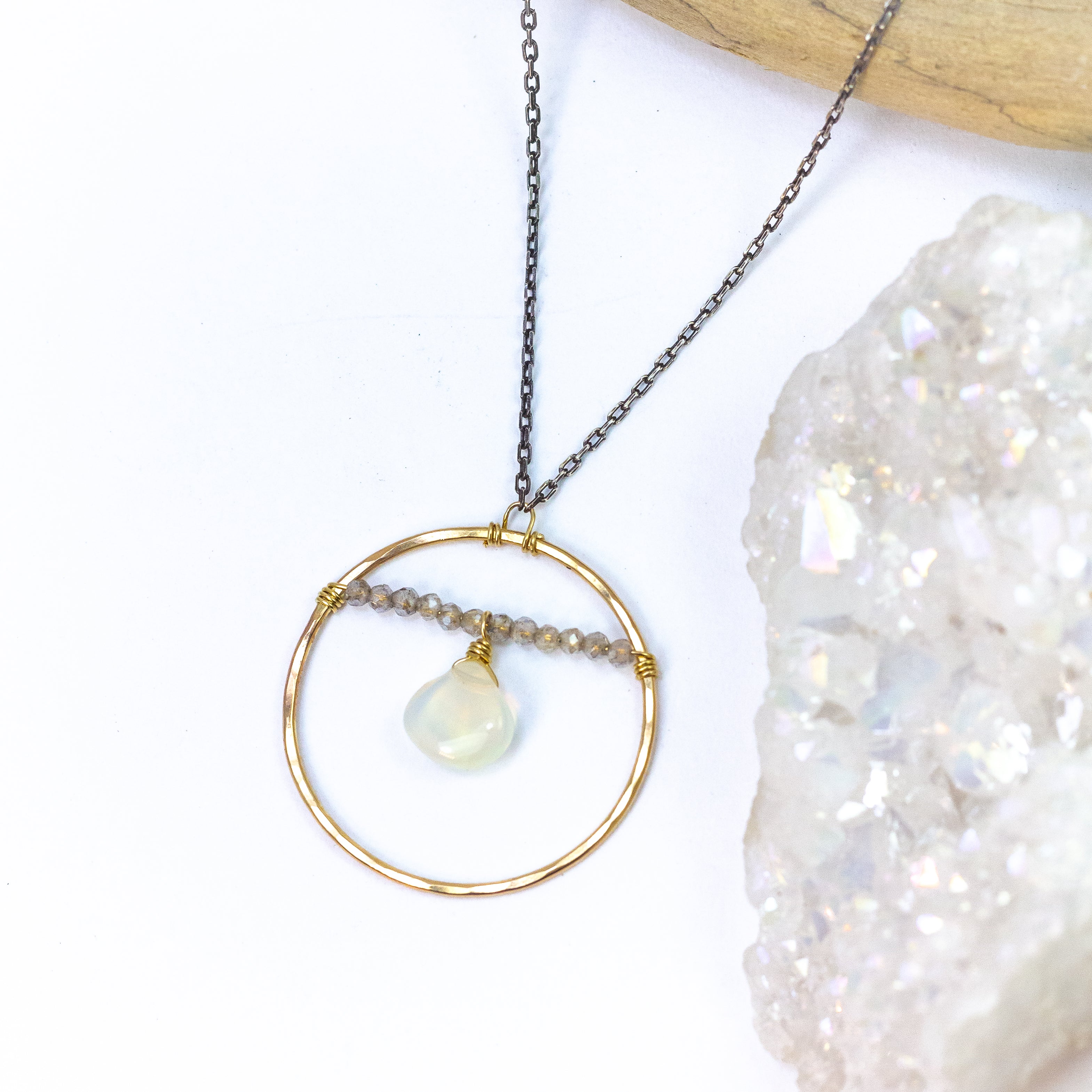 handmade gold filled mixed metal labradorite opal gemstone necklace laura j designs
