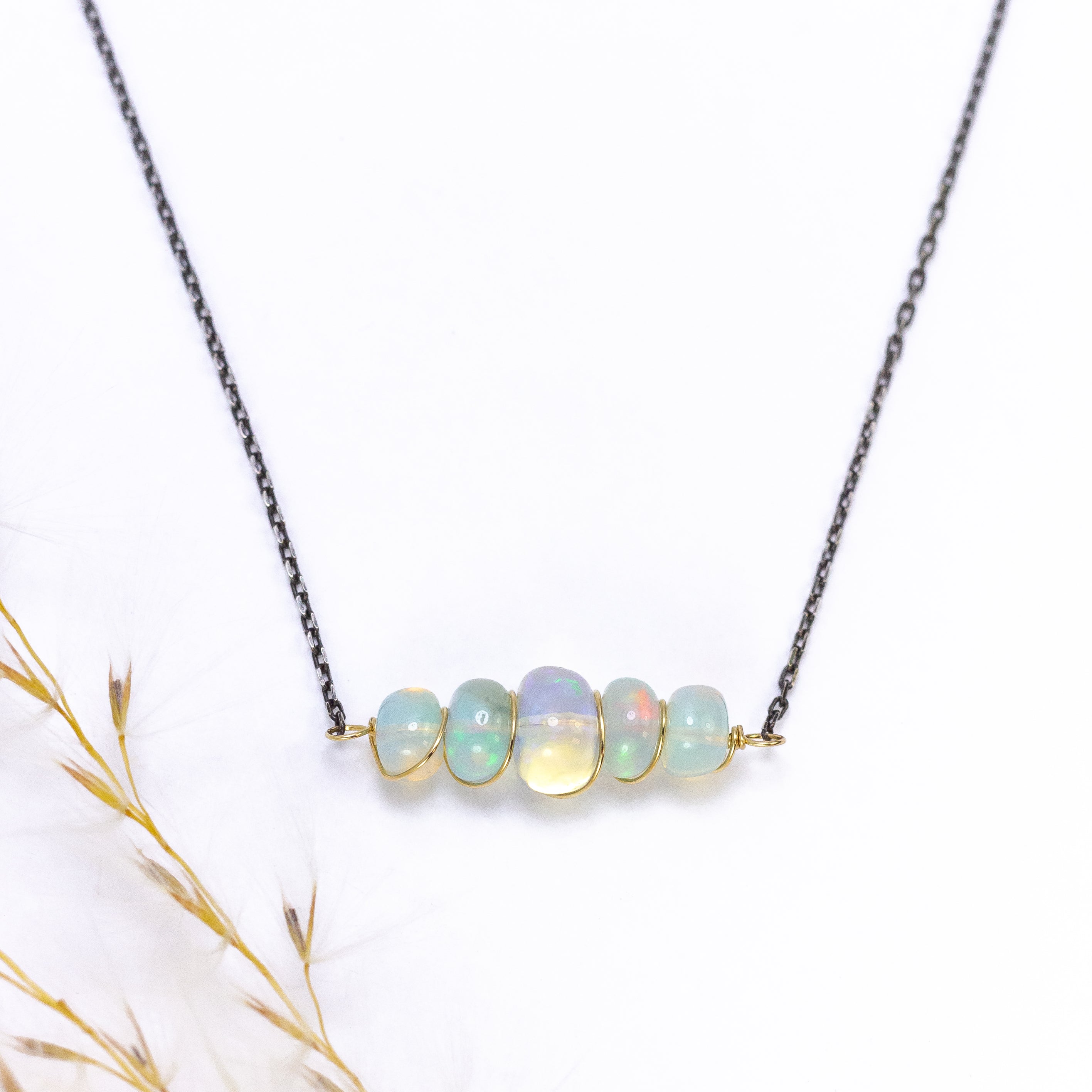 handmade opal gemstone layering necklace