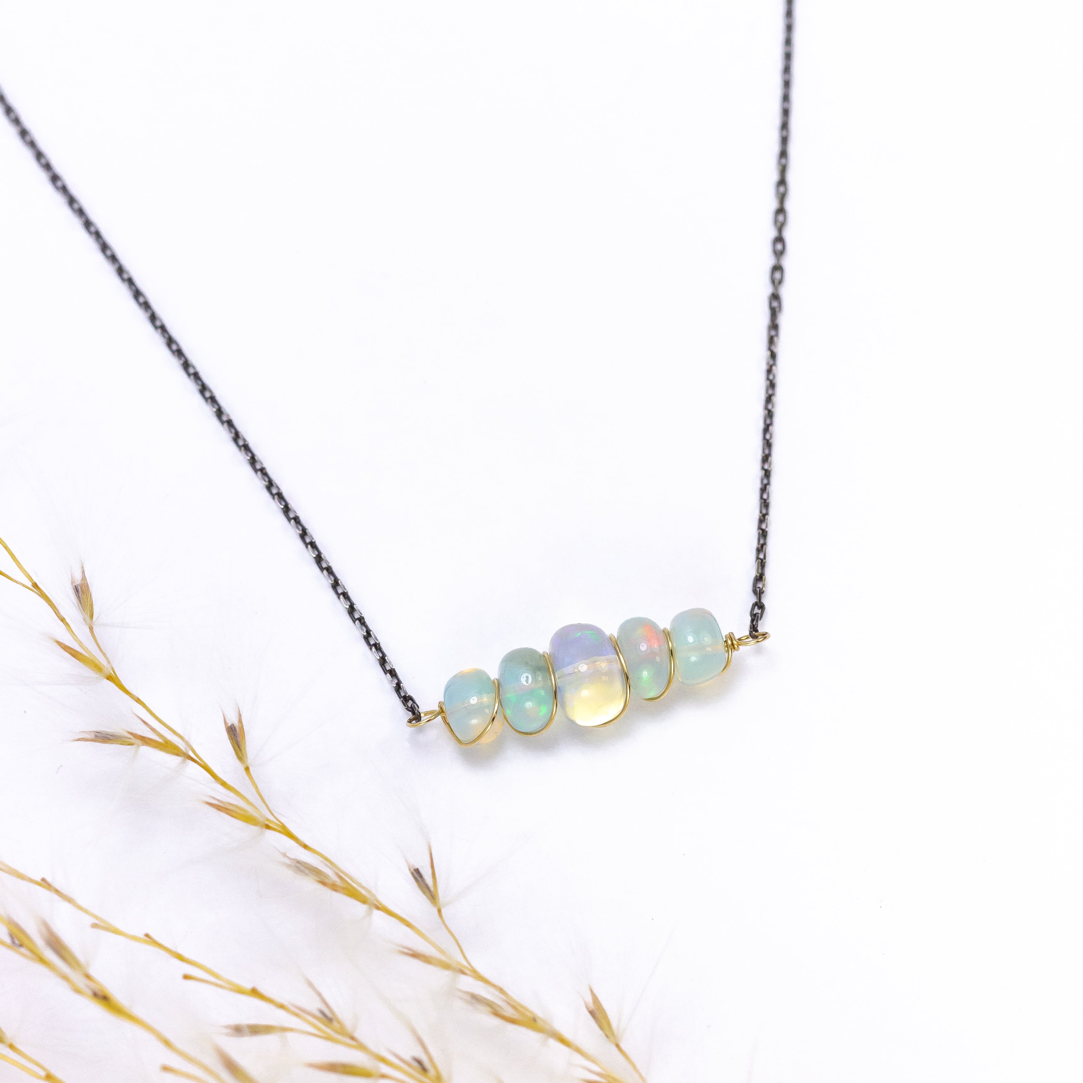 handmade opal gemstone layering necklace
