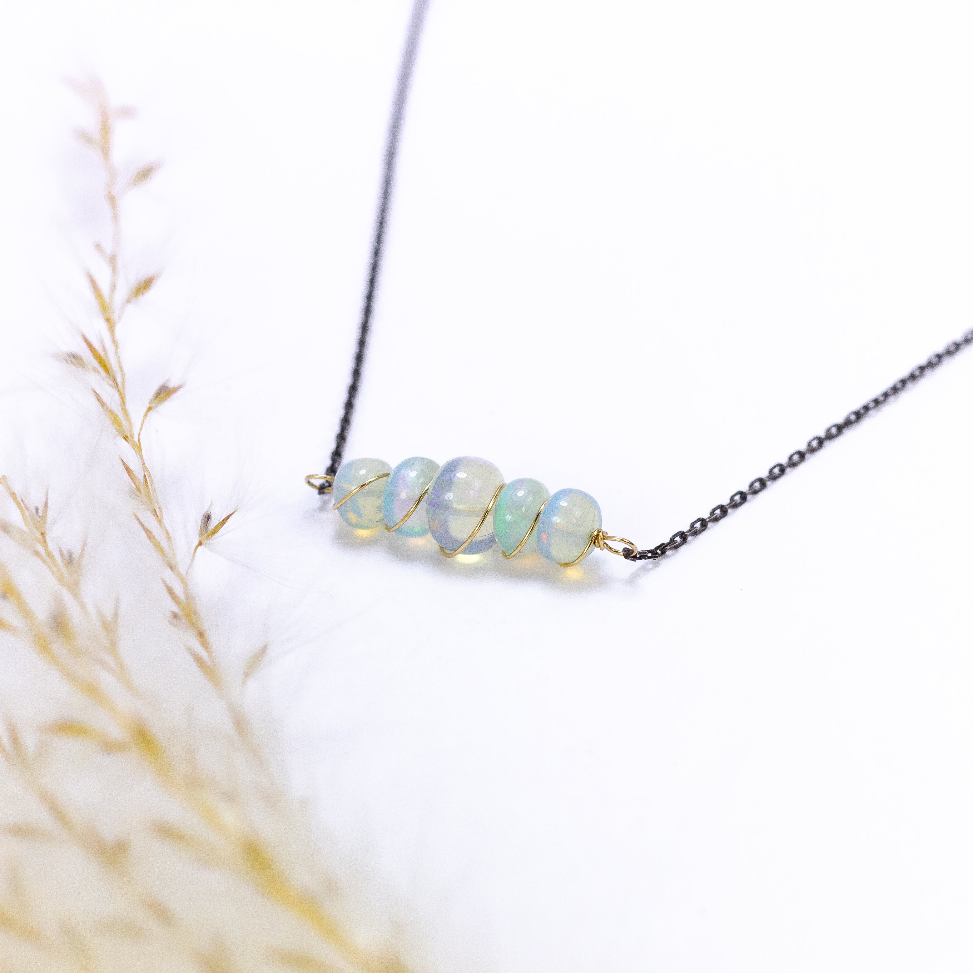 handmade opal gemstone layering necklace