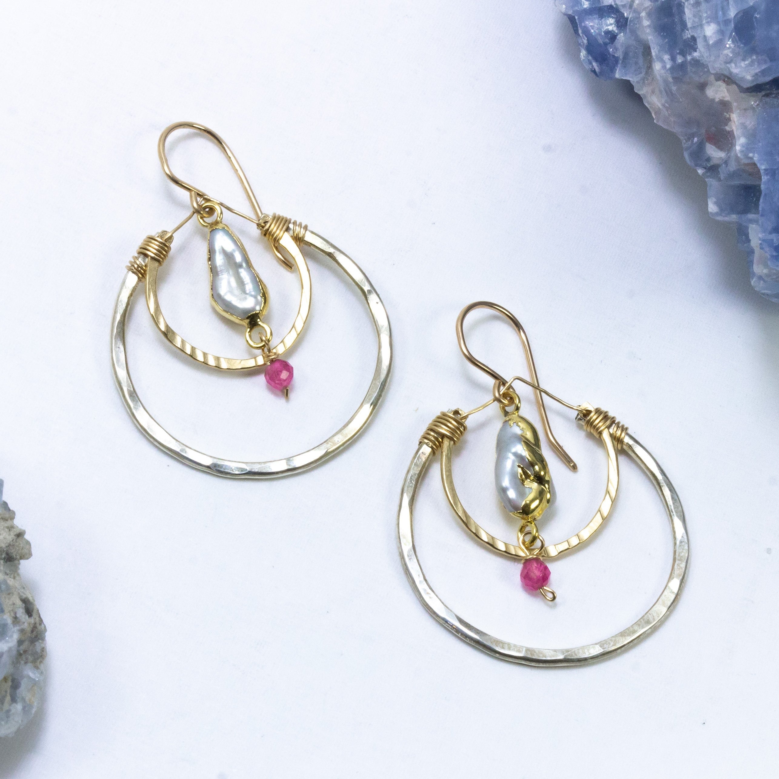 handmade silver gold filled pearl tourmaline earrings laura j designs