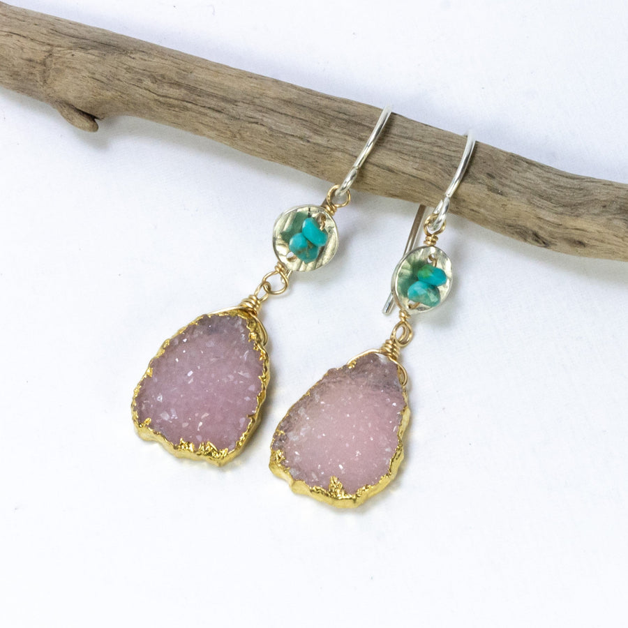 handmade pink druzy turquoise gemstone earrings laura j designs