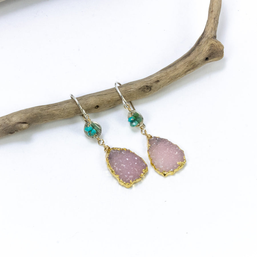 handmade pink druzy turquoise gemstone earrings laura j designs