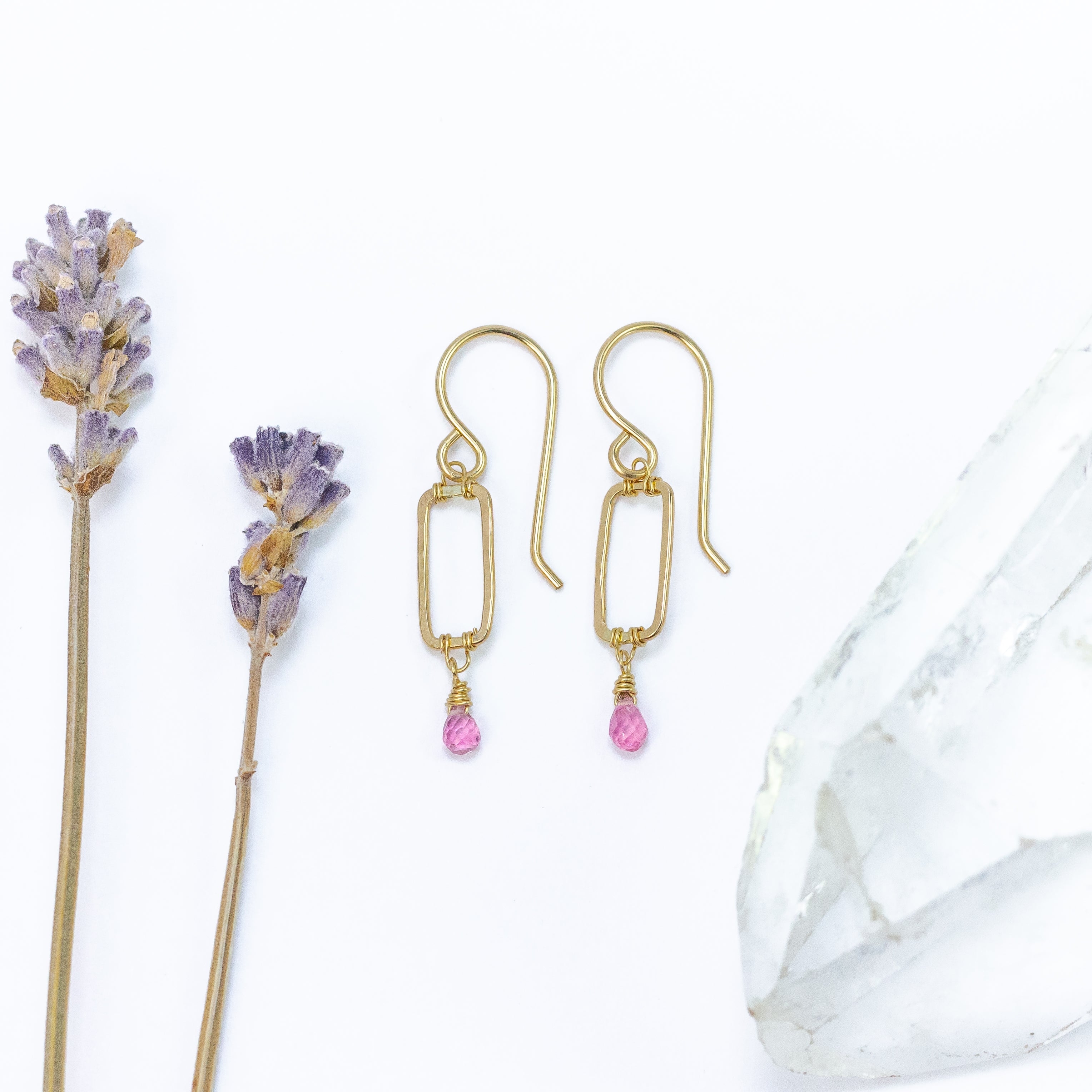 handmade delicate gold filled pink tourmaline earrings laura j designs