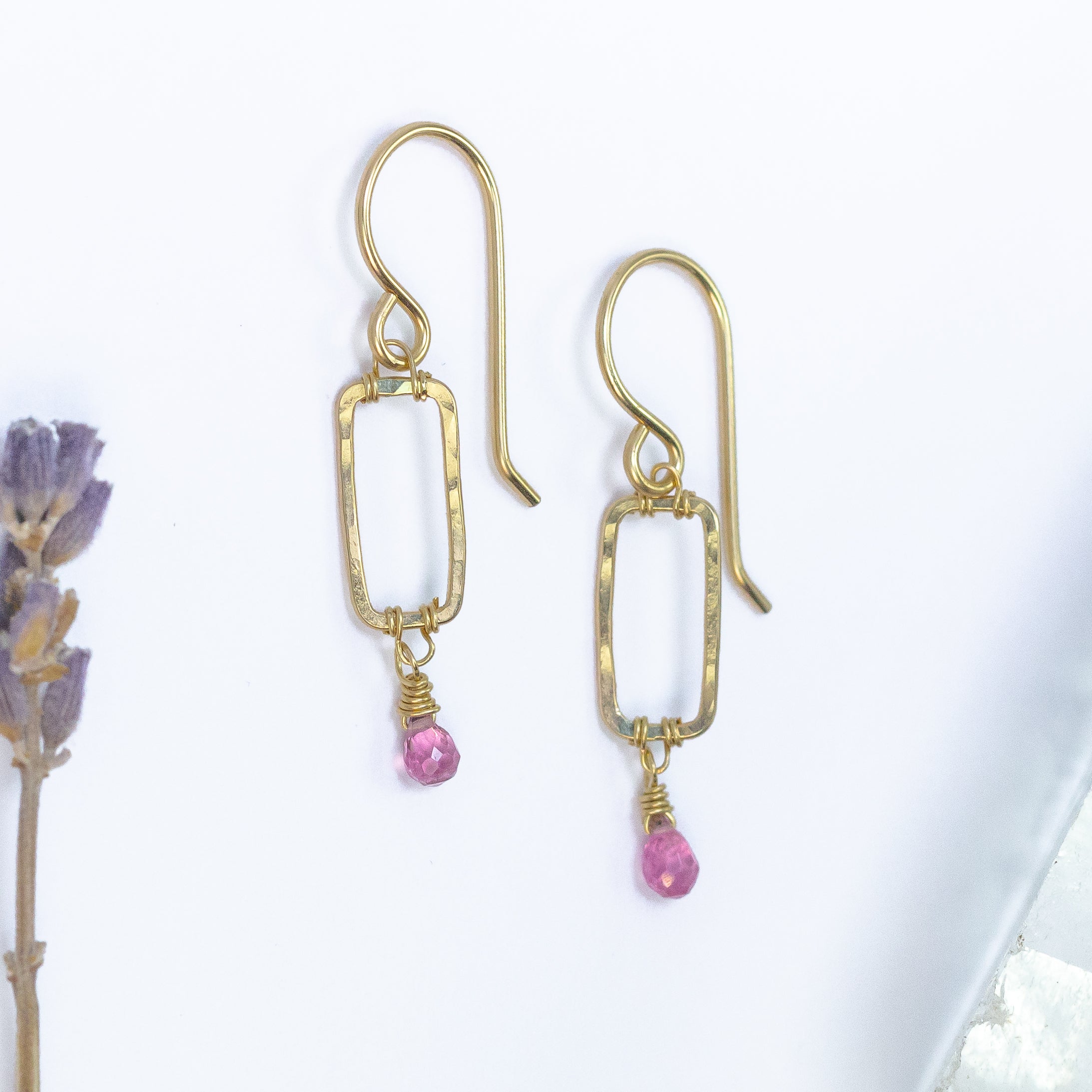 handmade delicate gold filled pink tourmaline earrings laura j designs